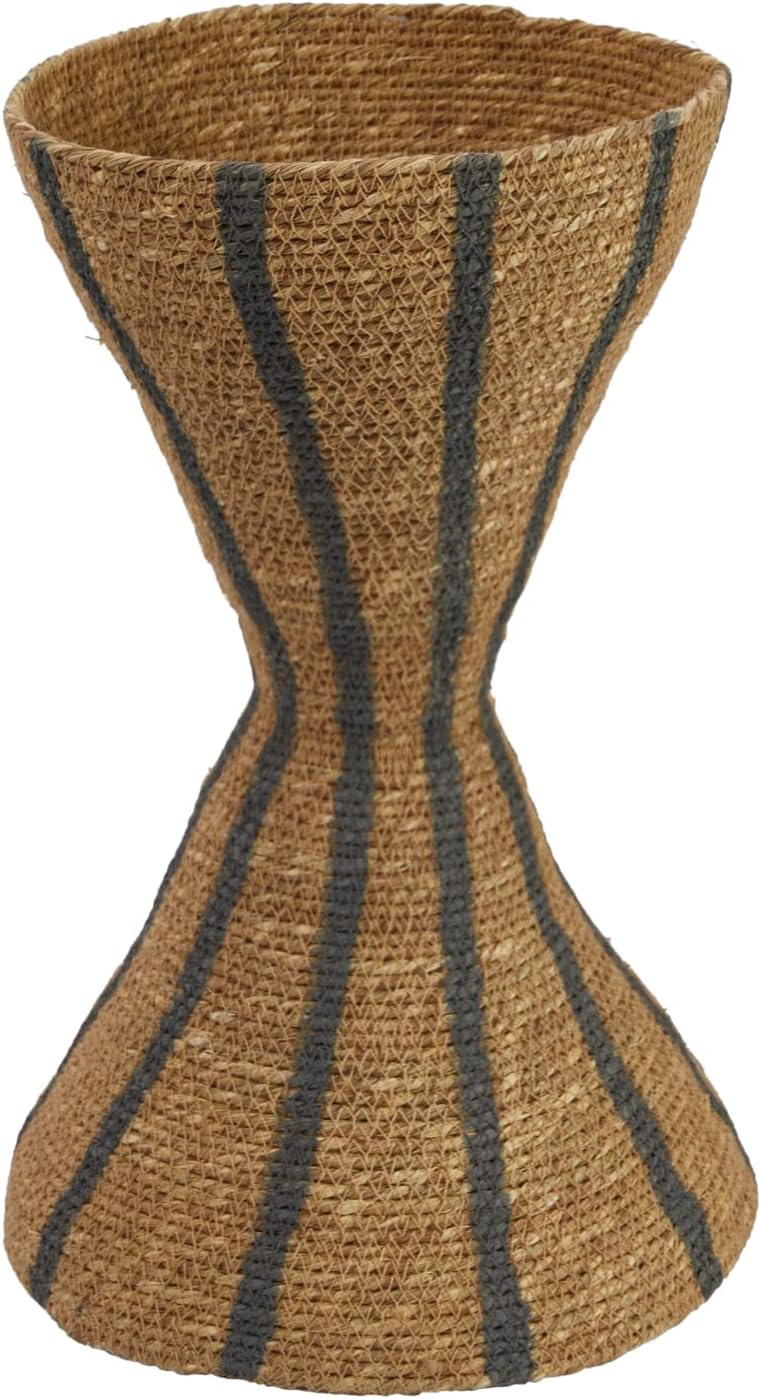 Bloomingville Hourglass Shape Seagrass Vase with Stripes