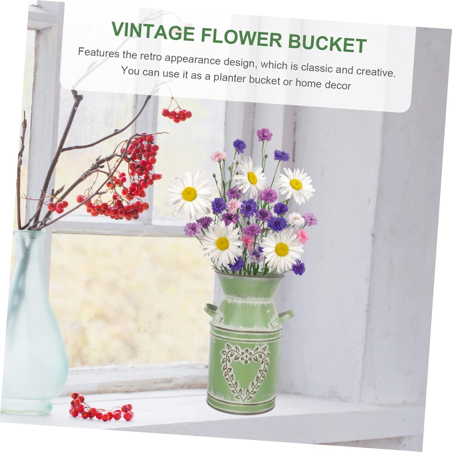 Rustic Metal Flower Pot with Handles for Home Decor