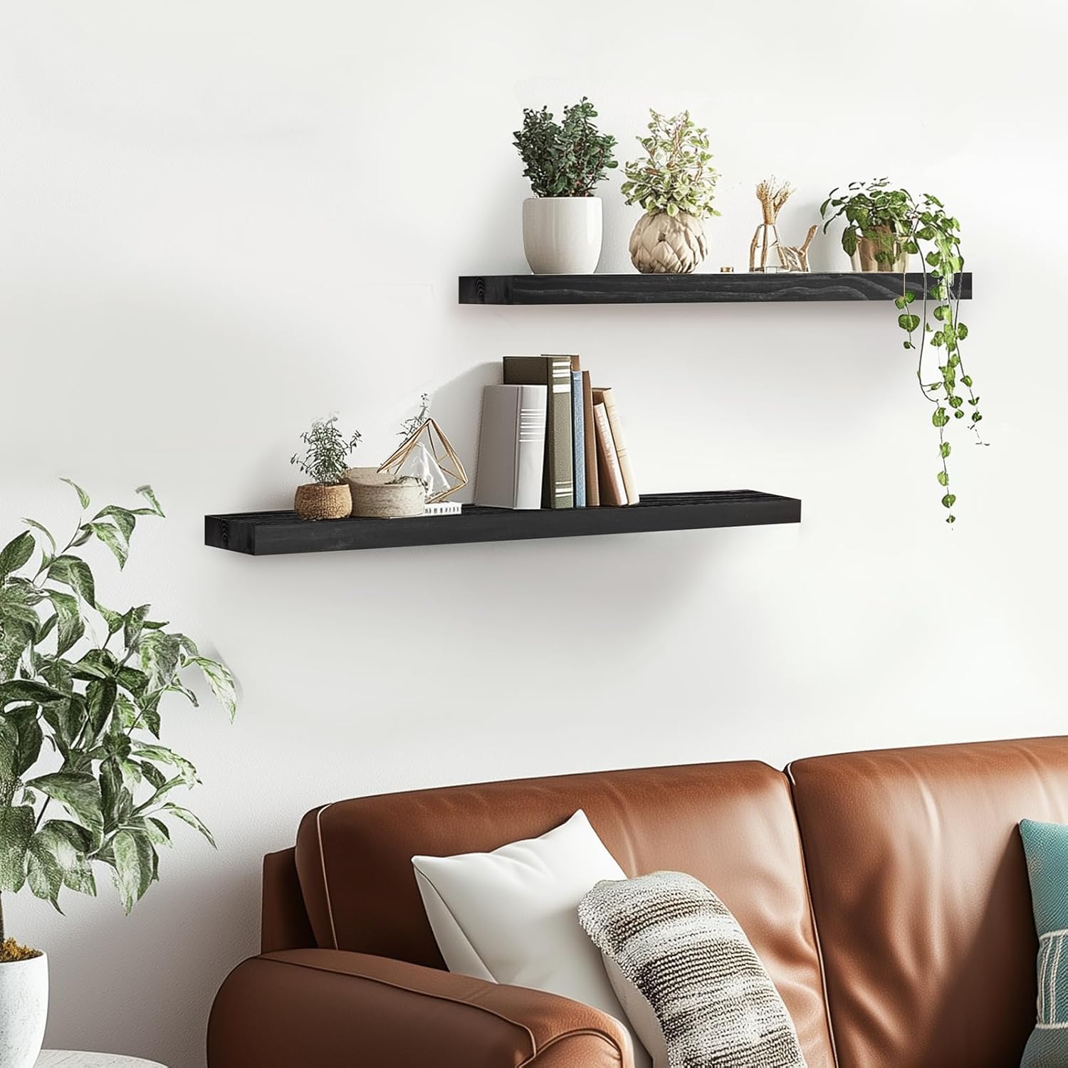 Floating Wall Shelves 2 Pack Rustic Black 16 Inch