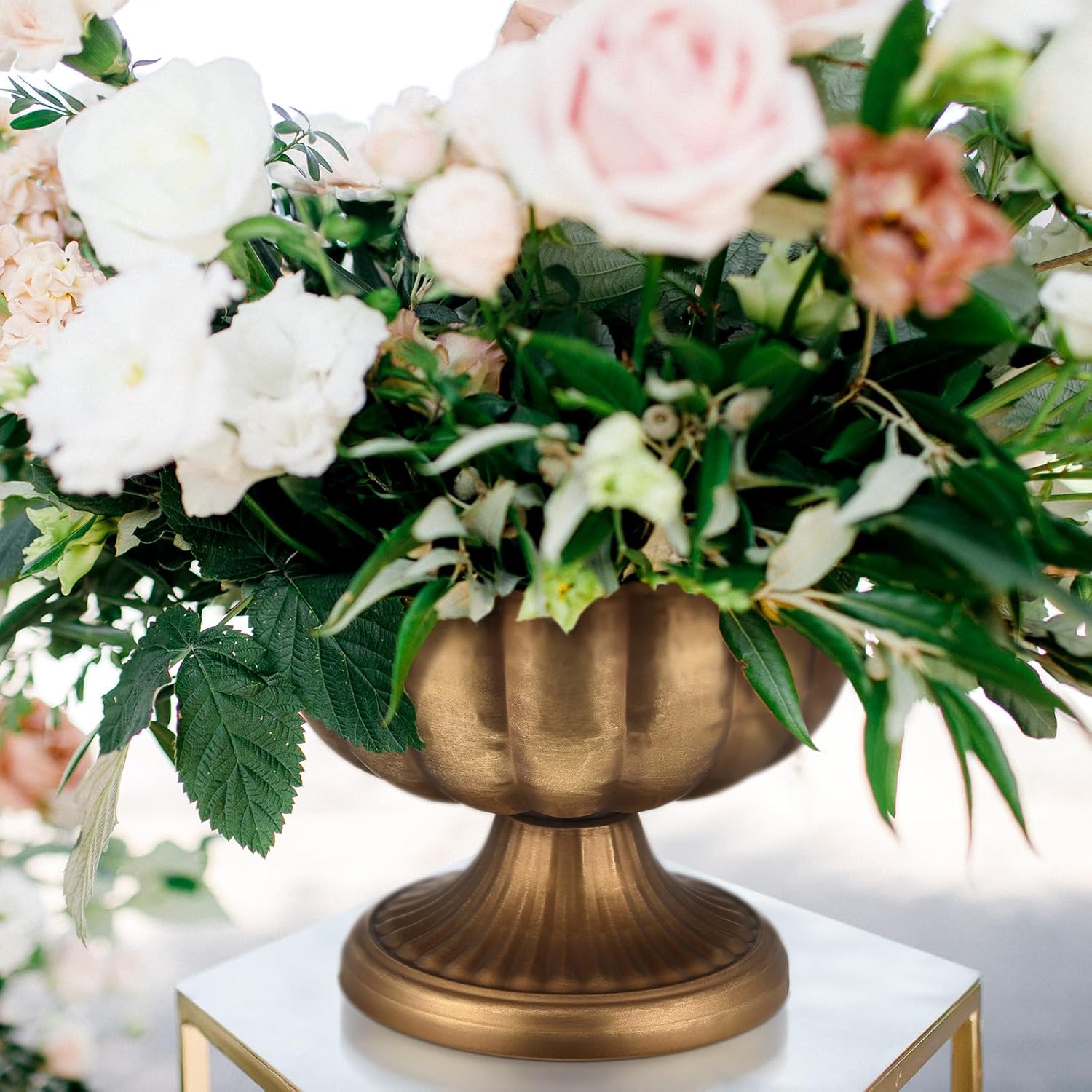 2 Pcs Distressed Gold Compote Vases for Centerpieces