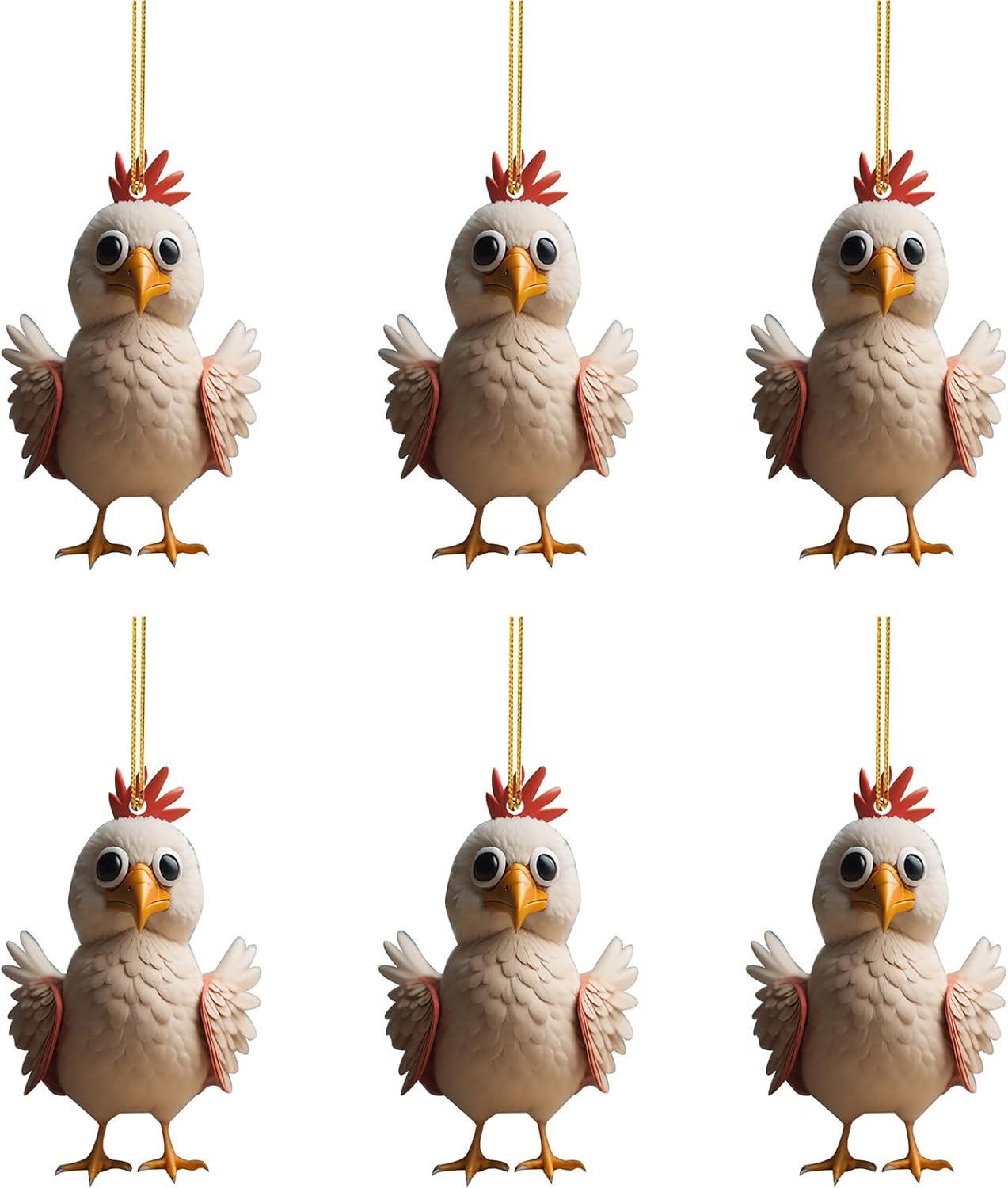 6pcs Cute Cartoon Rooster Christmas Decorations