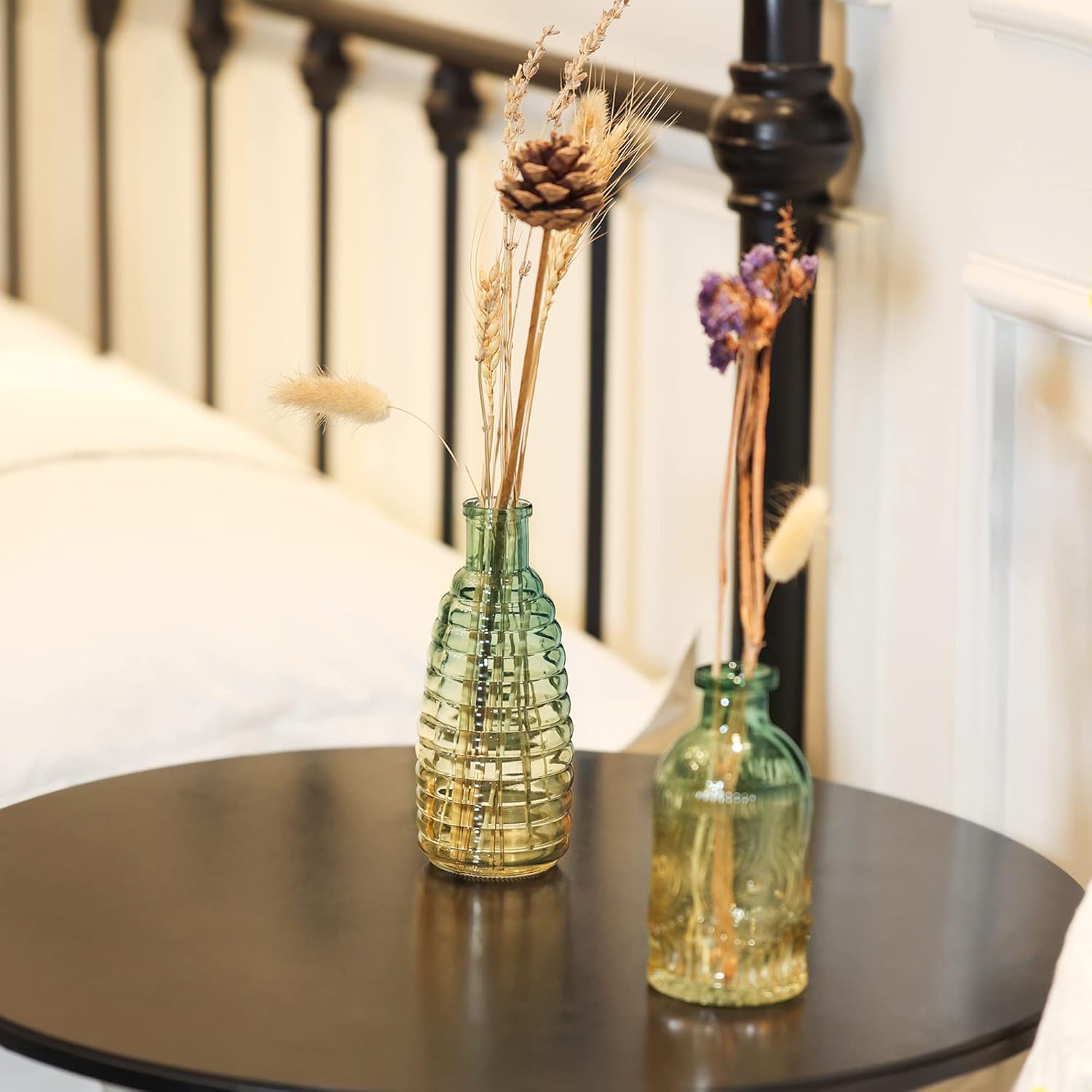 Joeyan Embossed Glass Vase Set of 3 Green and Amber