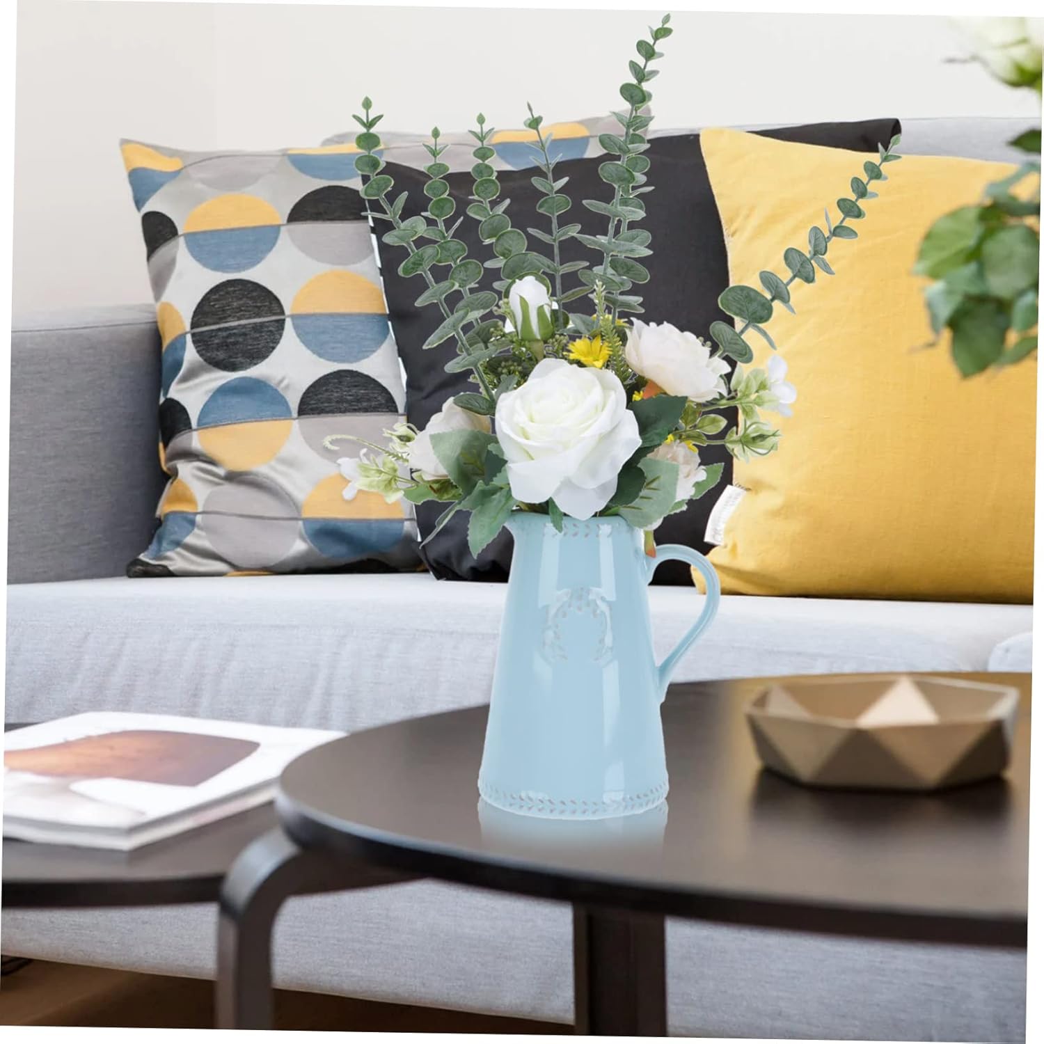 1 Pc Chic Blue Ceramic Flower Vase Elegant Home Decor