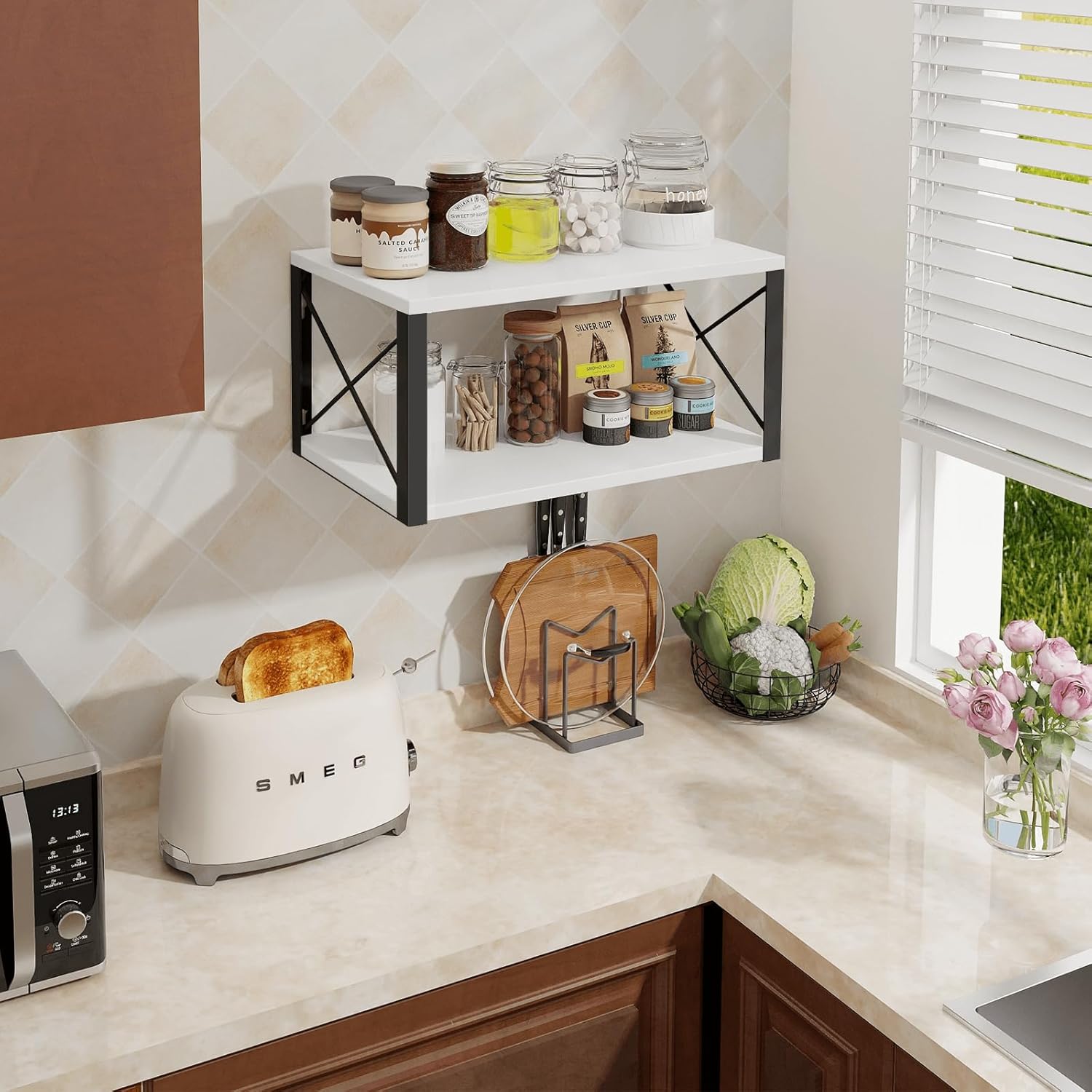 Homode Floating Night Stand White Modern Wall Mount Shelf