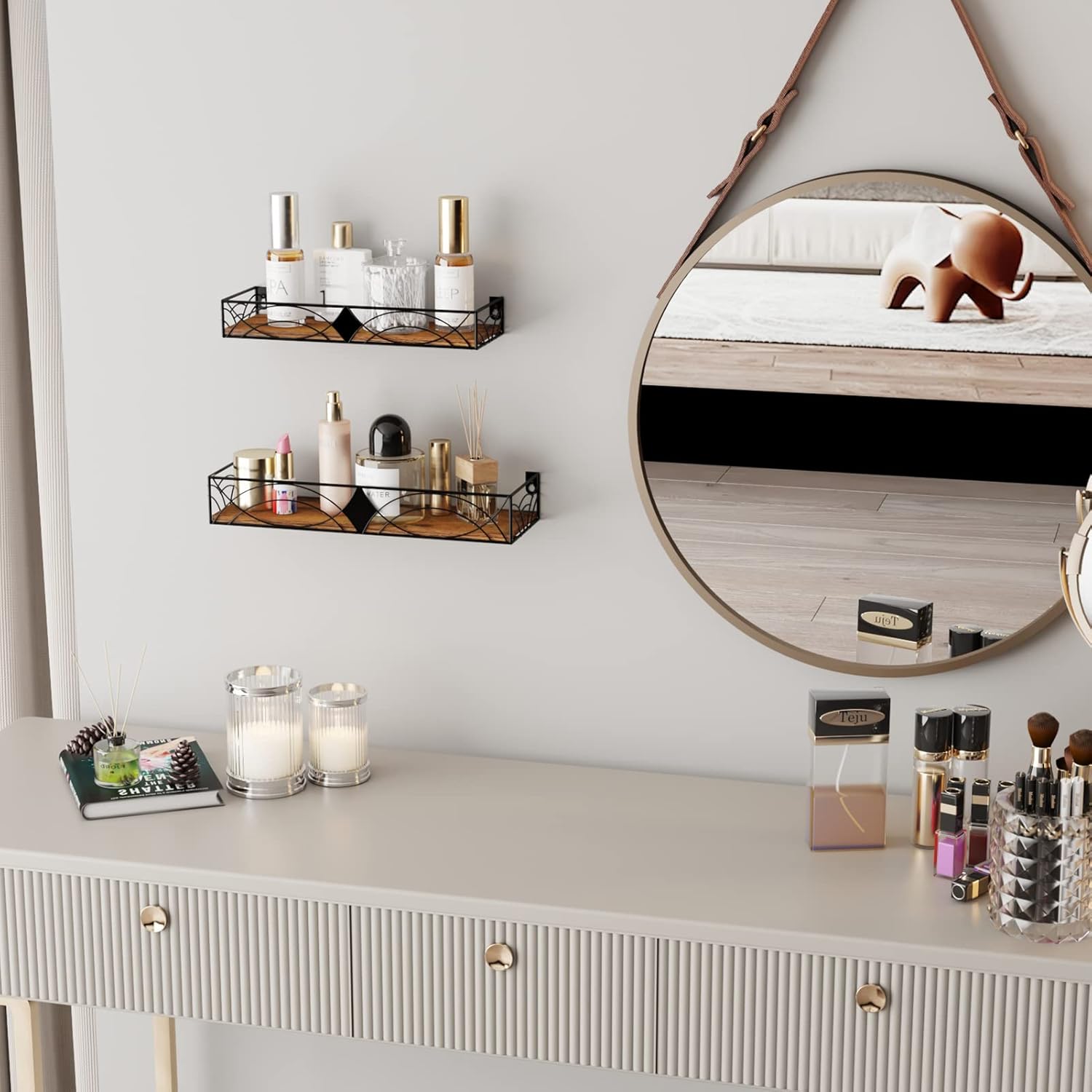 MEBRUDY Floating Shelves Set of 2 Rustic Wall Shelves with Rhombic Design