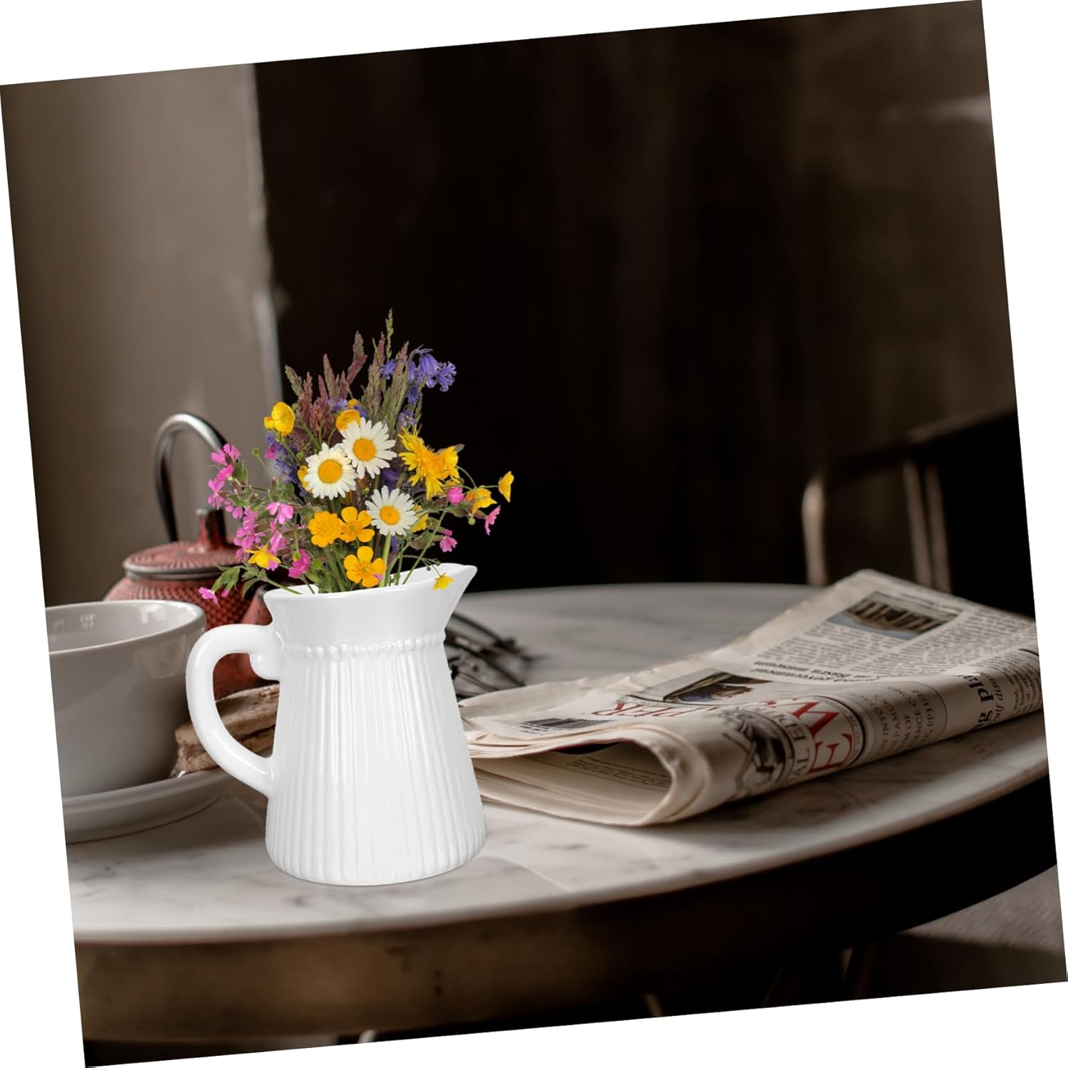 Flower Decor Kettle Shaped Ceramic Vase for Home Office