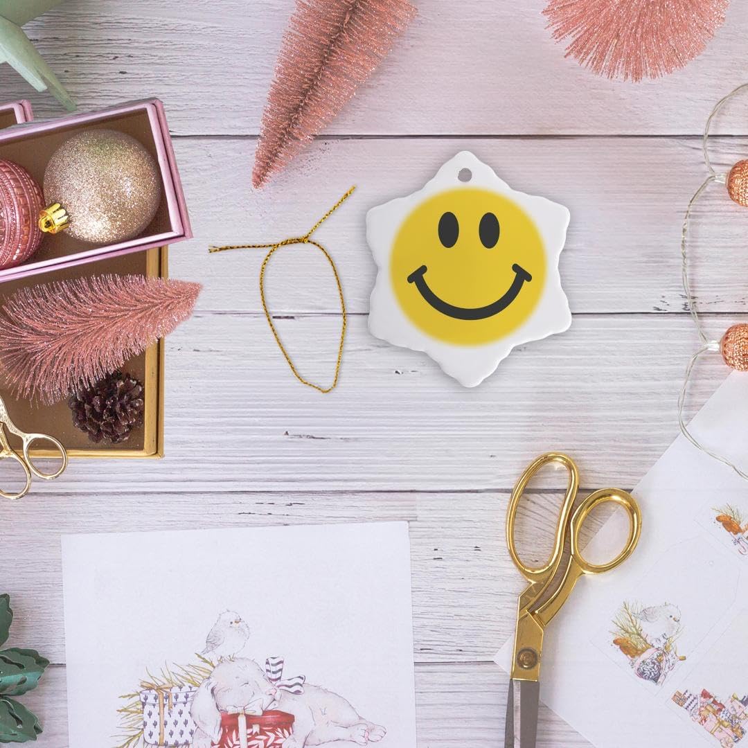 3dRose Yellow Smiling Face Porcelain Ornament