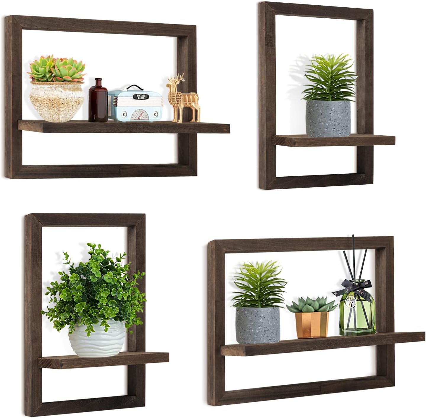 Rustic Square Floating Shelves Set of 4 Wood for Wall