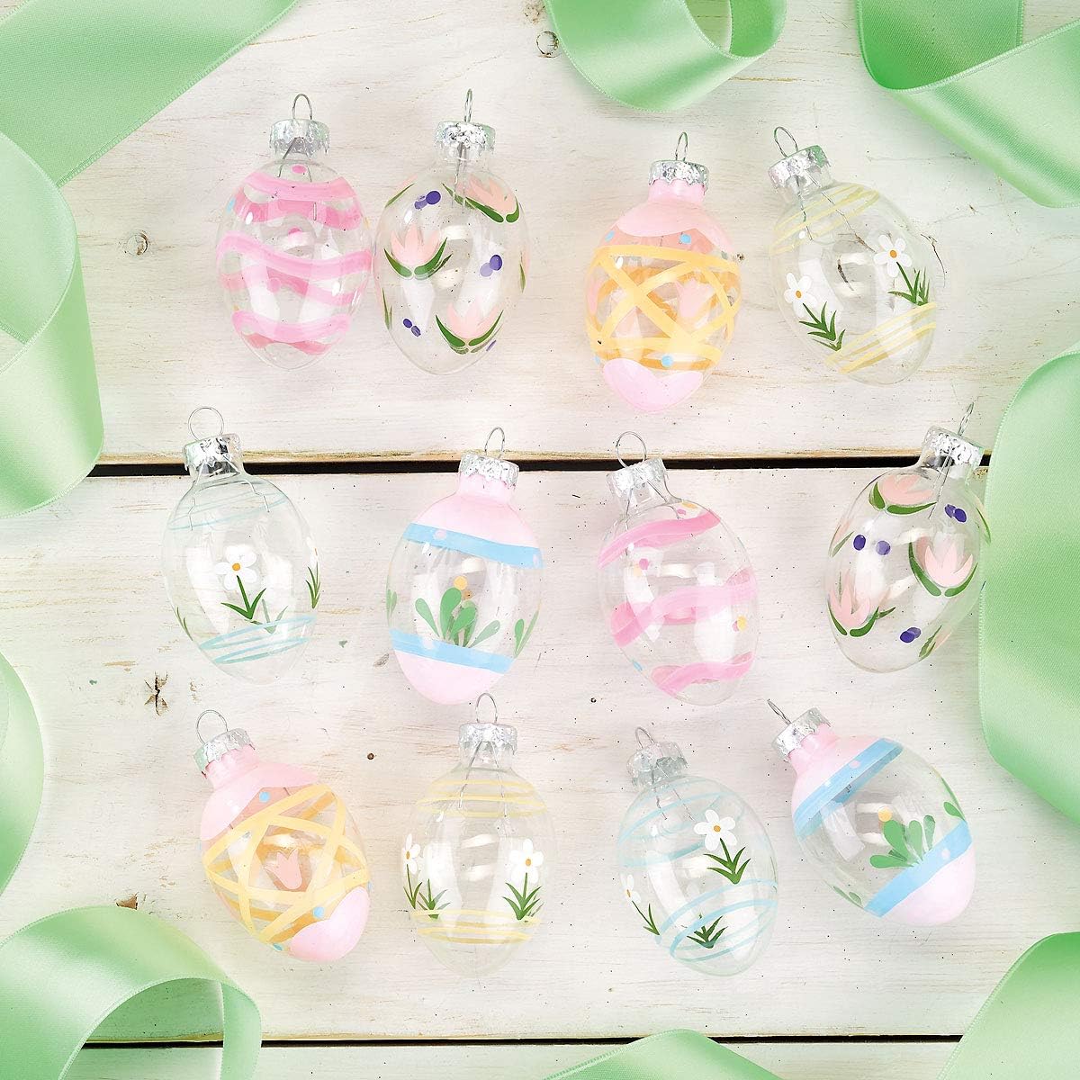 Lillian Vernon Hand Painted Blown Glass Easter Ornaments - 12 Piece Assorted Set