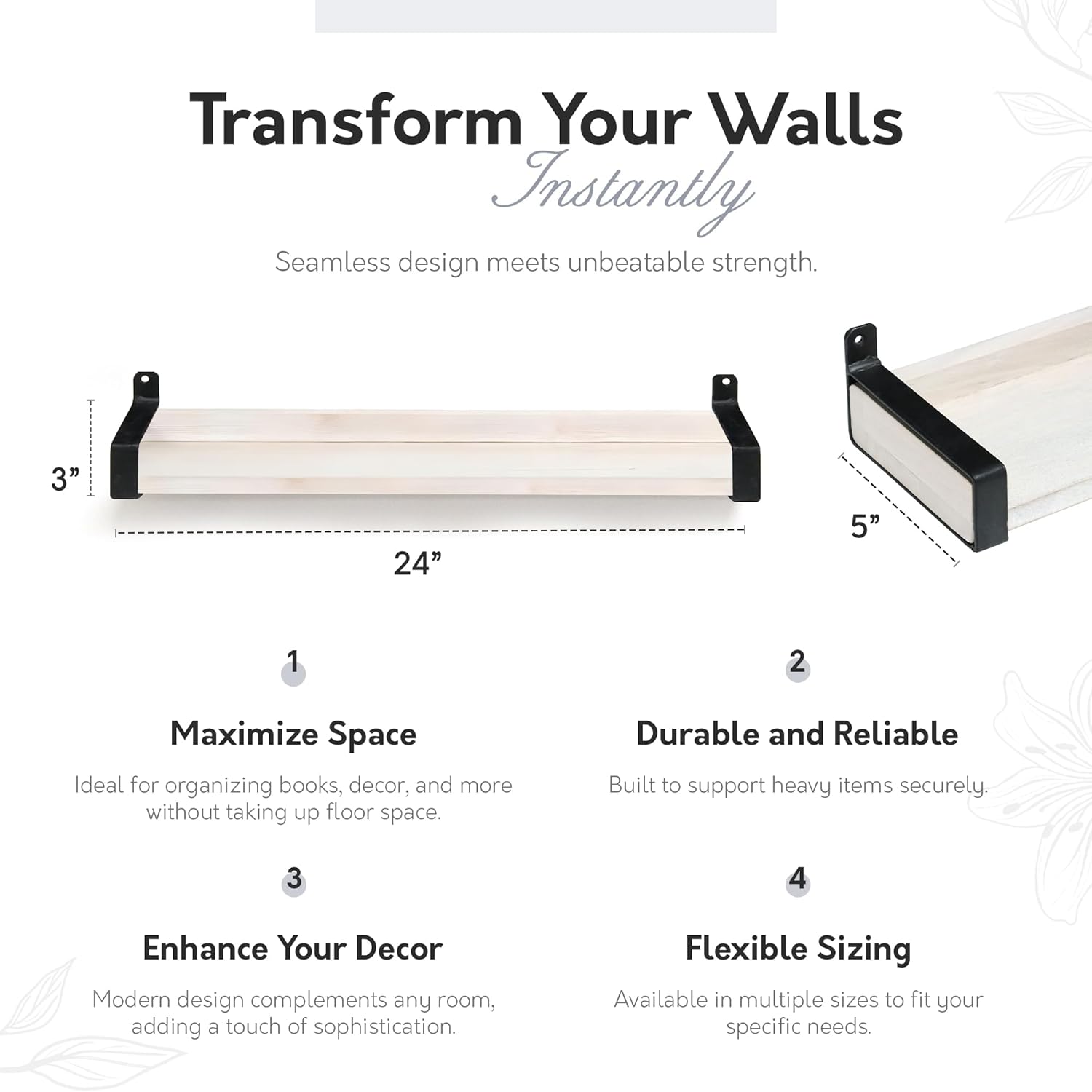 InPlace Wall Mounted Floating Shelf Distressed White 5x24x3