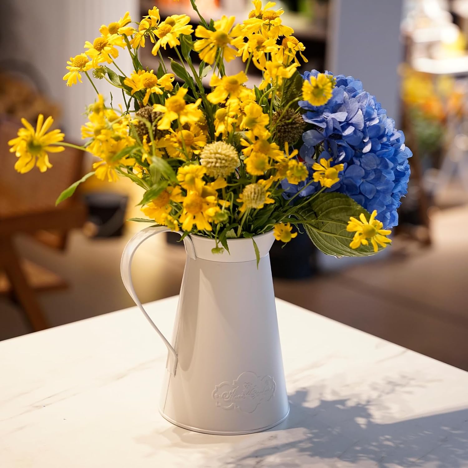Rustic Metal Farmhouse Flower Vase Large Leakproof Pitcher