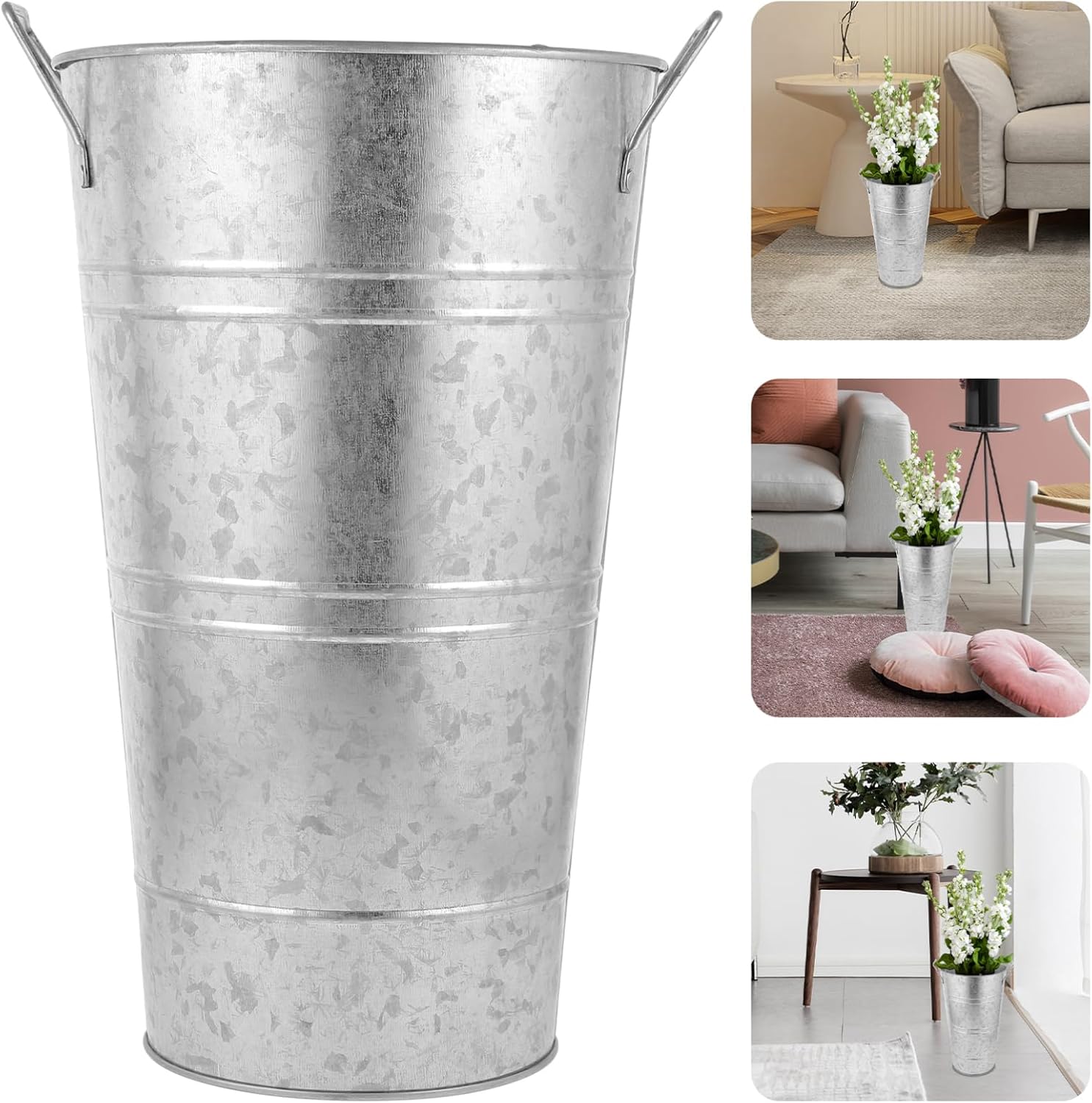 Rustic Iron Flower Bucket Vase for Home Decor