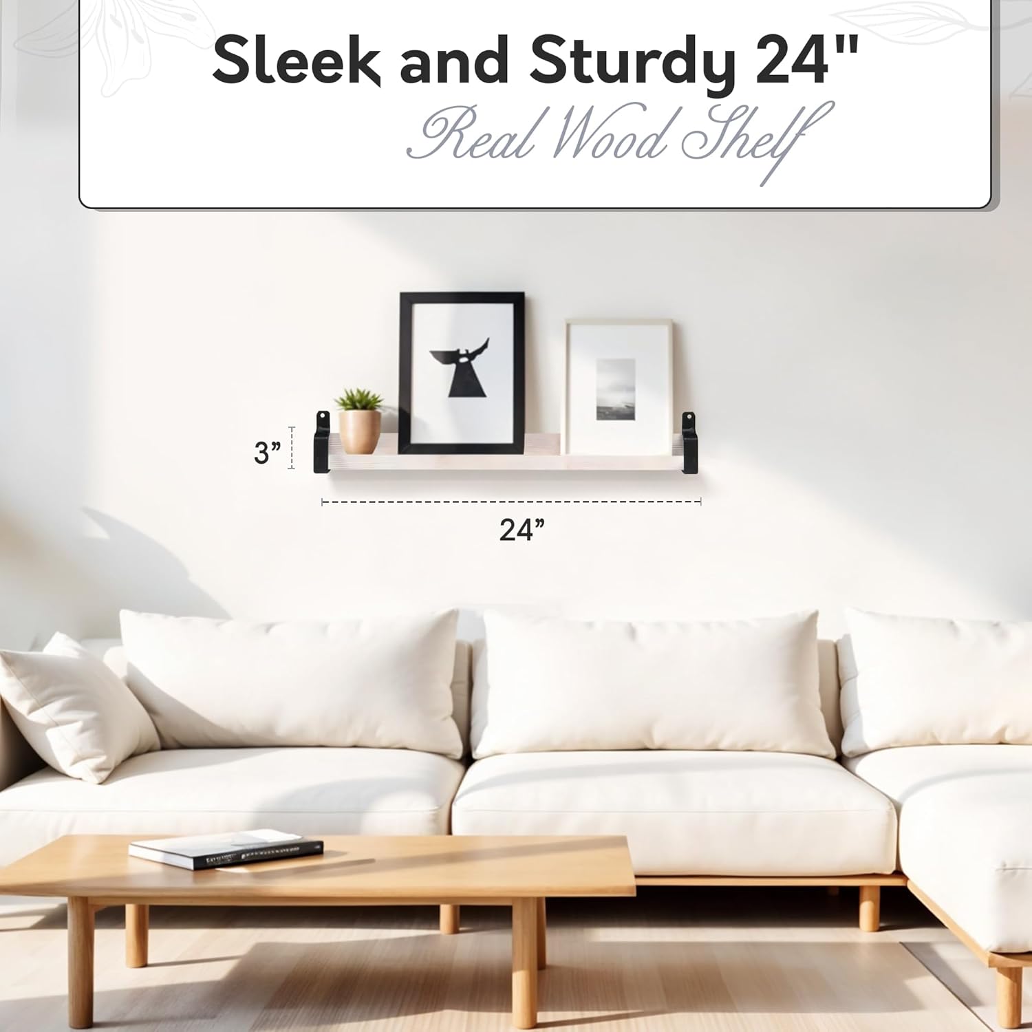 InPlace Wall Mounted Floating Shelf Distressed White 5x24x3