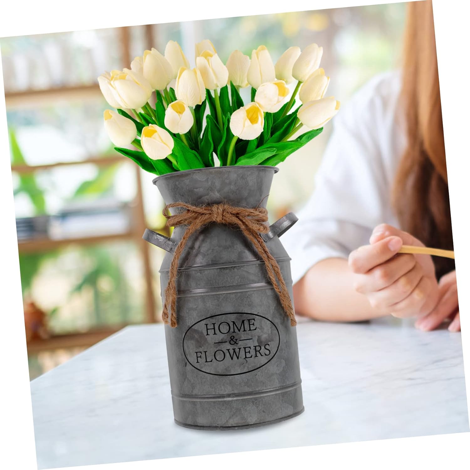 Rustic Iron Flower Bucket for Home and Office Decor