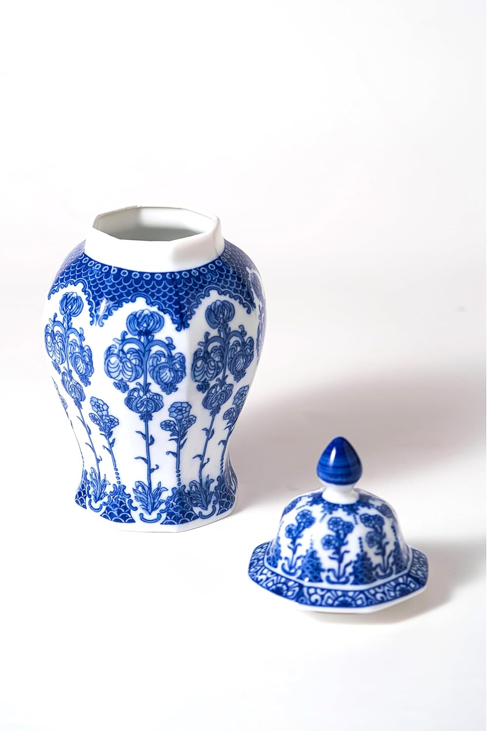 Blue and White Ginger Jar 15 Inch Ceramic Vase