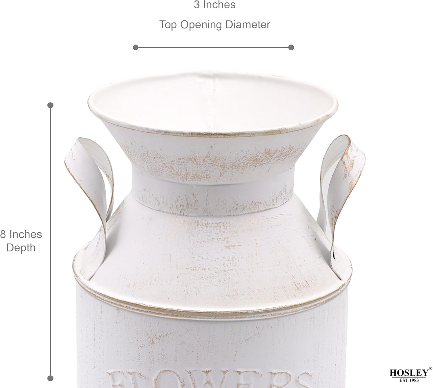 Hosley 10 Inch High Metal White Milk Can