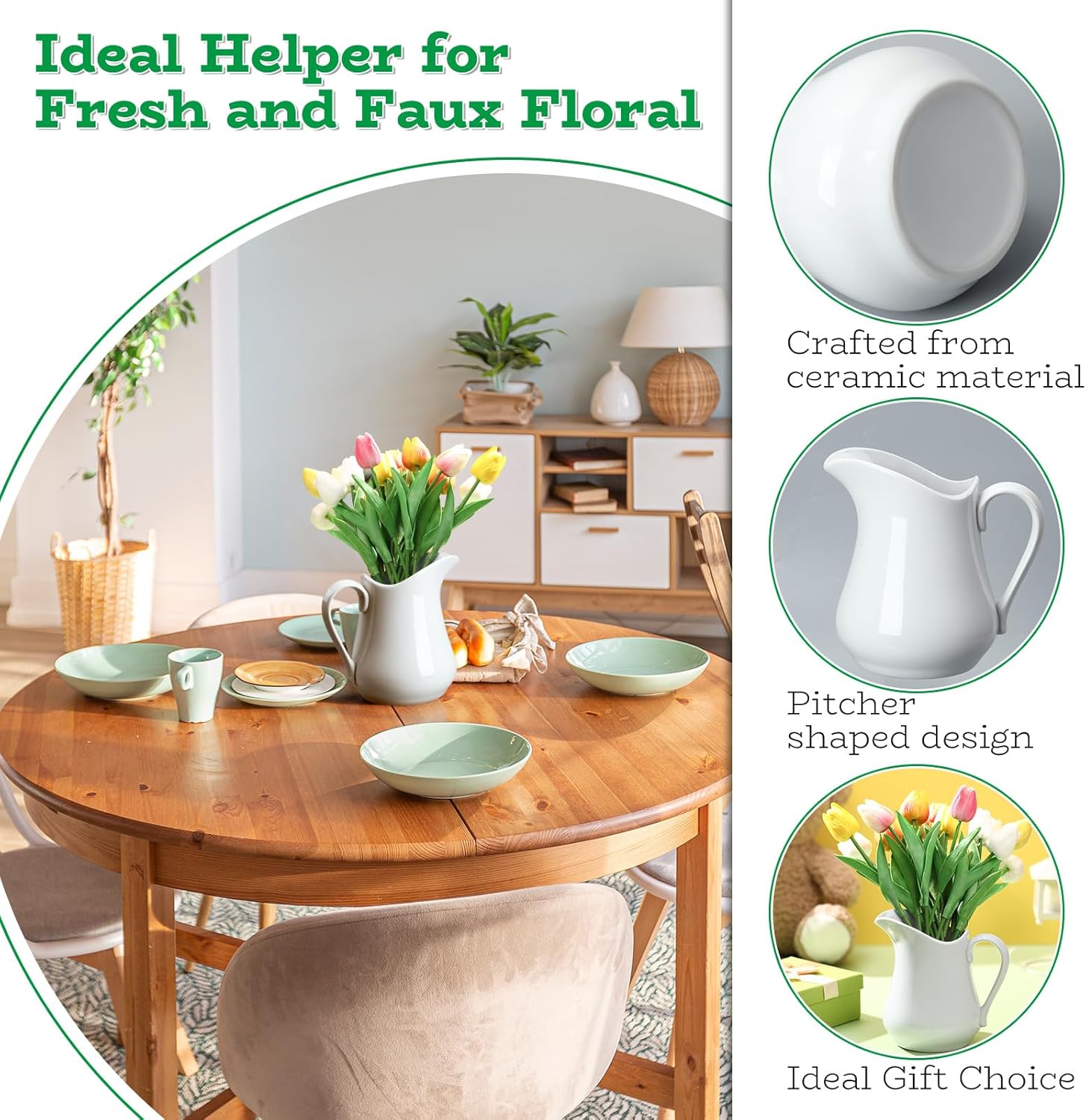 Domensi 2 Pcs 34oz White Ceramic Pitcher Vase