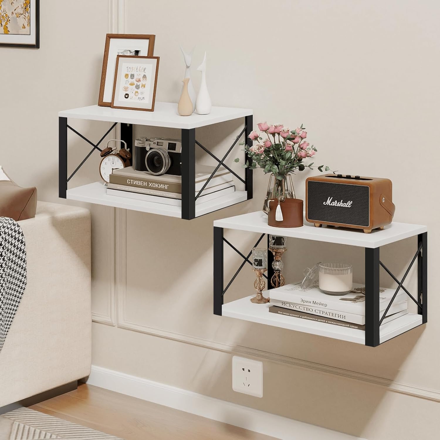 Homode Floating Night Stand White Modern Wall Mount Shelf