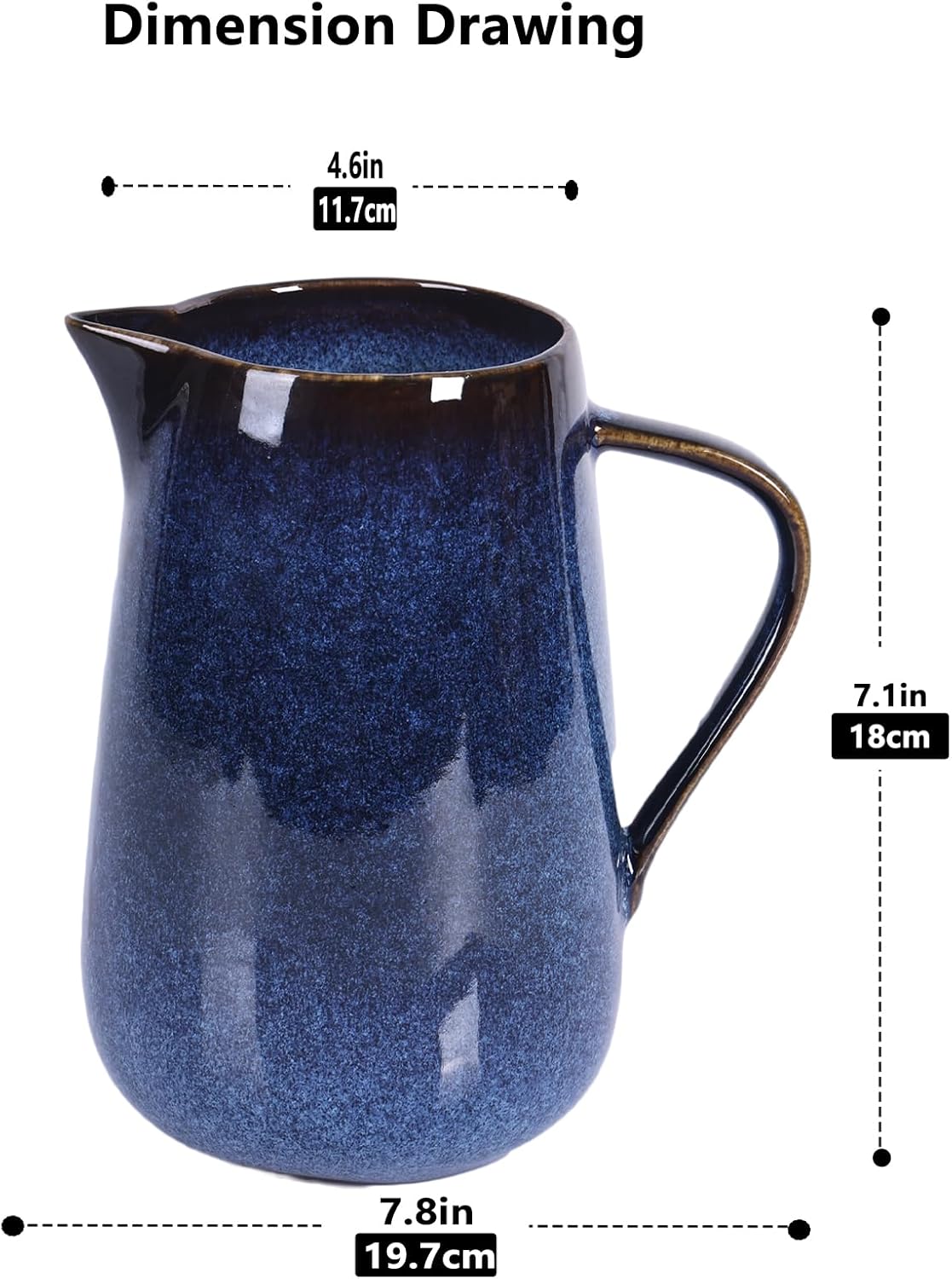 Blue Ceramic Pitcher Vase with Handle