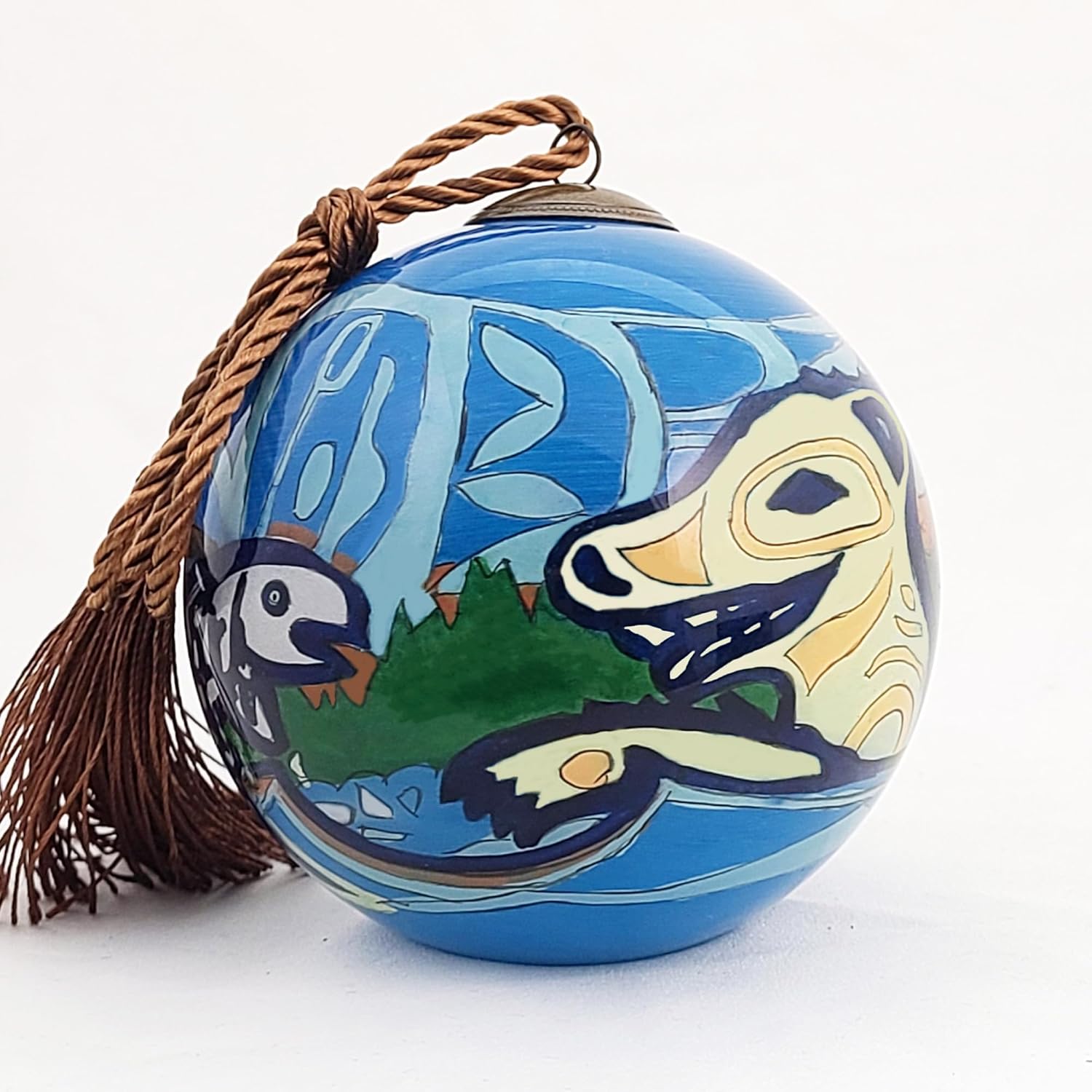 Inside Painted Glass Ornament - Wolf Fish 90mm