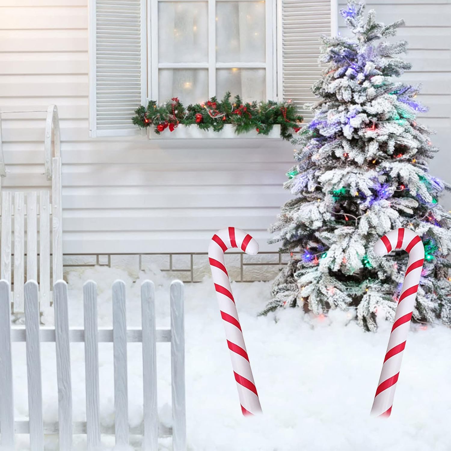 2 Pcs Christmas Wood Candy Canes Decorative Hanging Ornaments