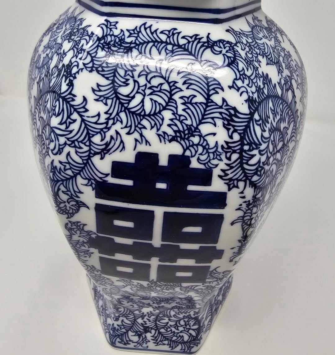 14 Inch Classic Blue and White Porcelain Ginger Jar Vase