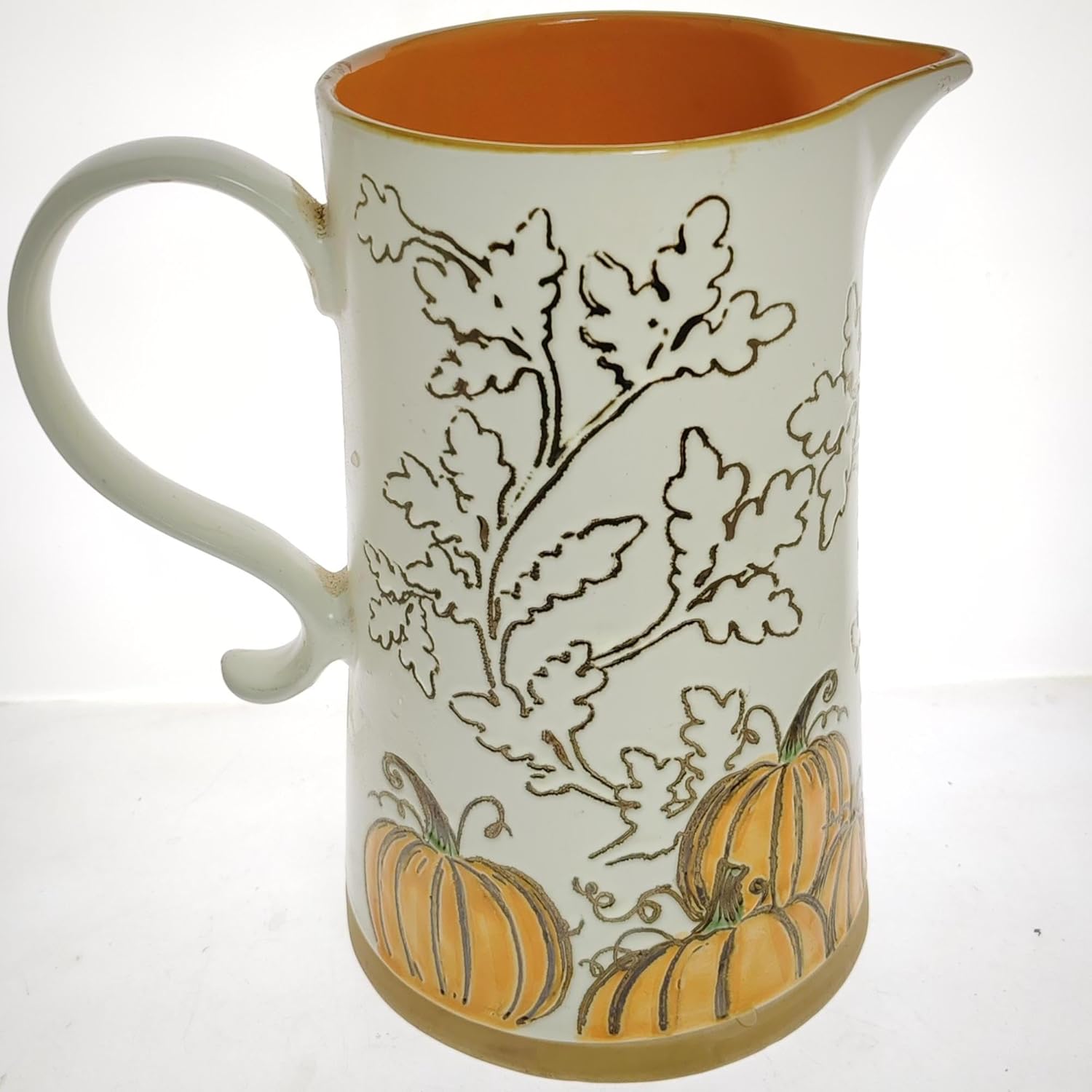 Big Decorative Ceramic Pitcher Vase with Pumpkin Design