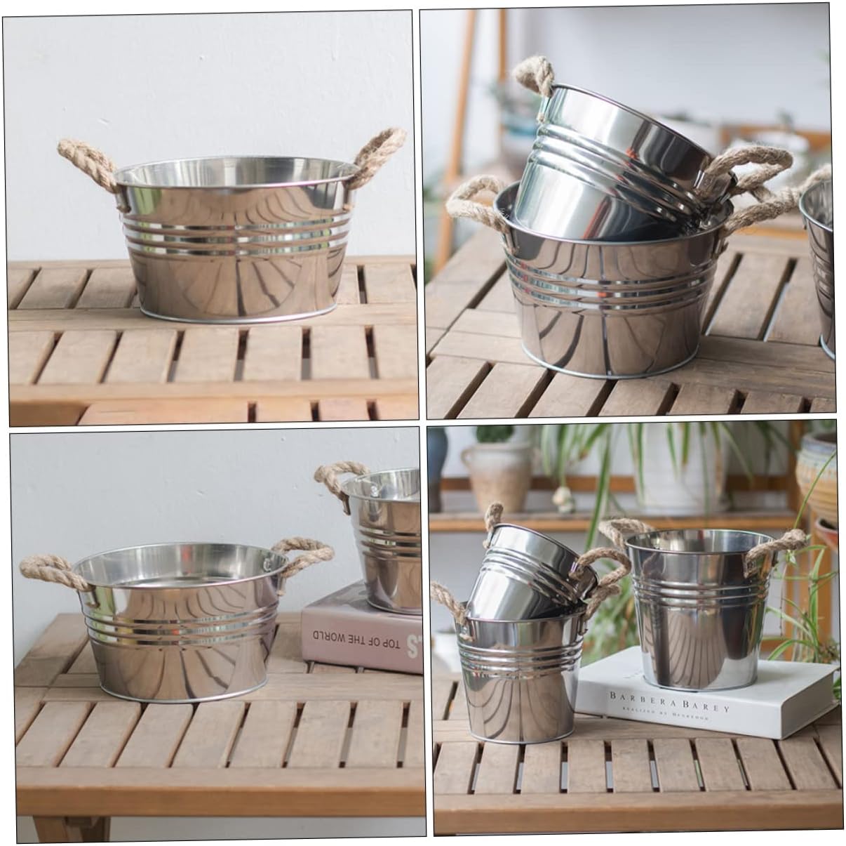 BESPORTBLE Rustic Bucket Vase with Hemp Rope Handle