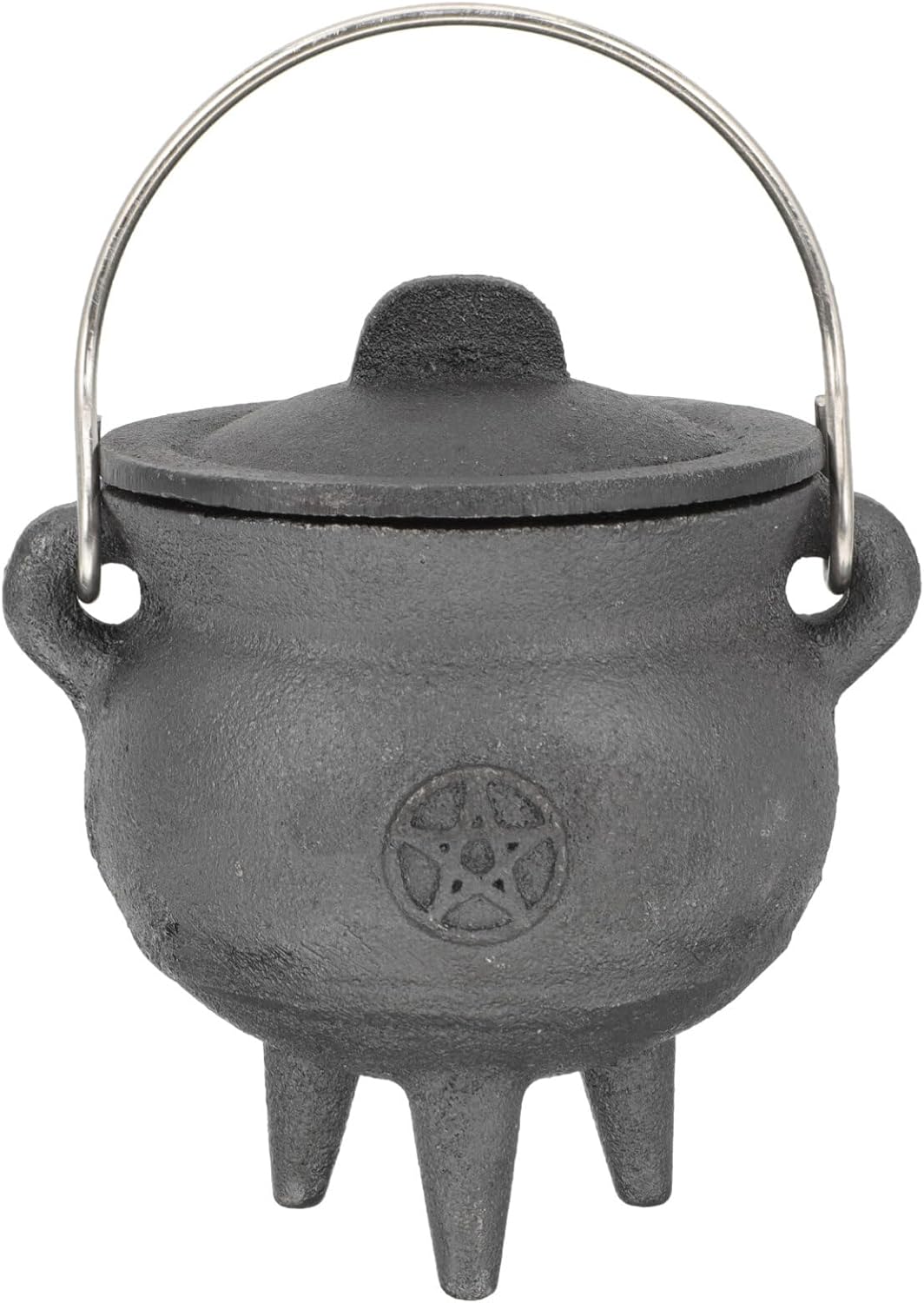 BESTonZON Triple Moon Cast Iron Cauldron with Lid Halloween Decor