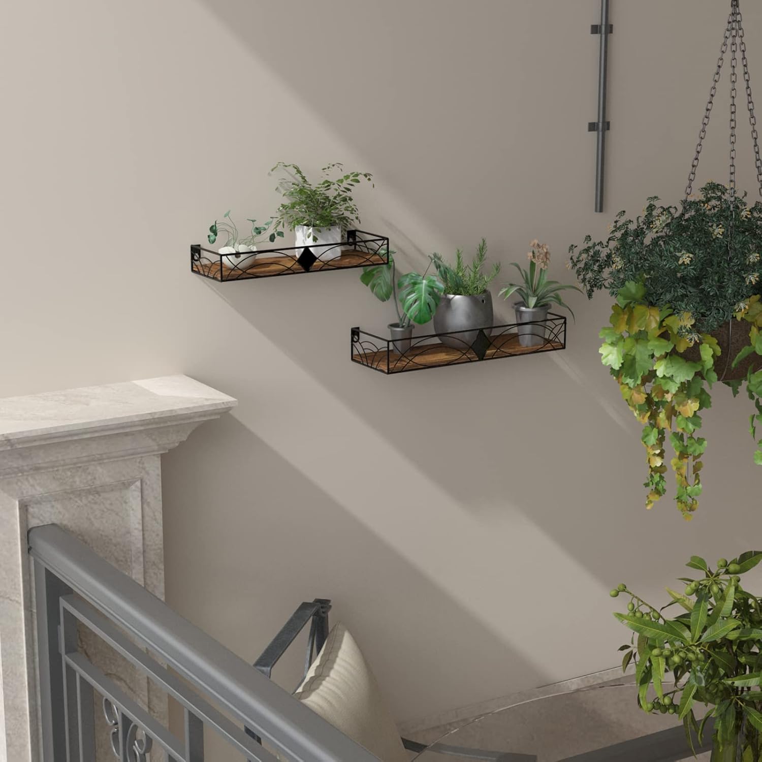 MEBRUDY Floating Shelves Set of 2 Rustic Wall Shelves with Rhombic Design