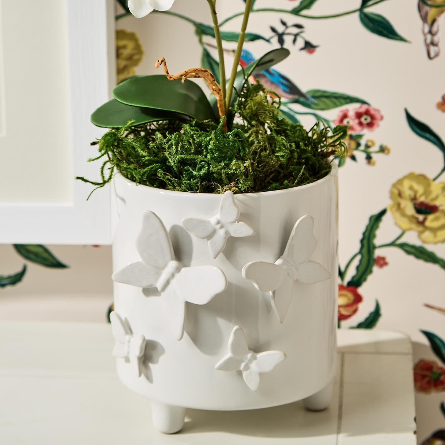 Twos Company Butterfly Footed Cachepot Vase 575 Inch Ceramic White