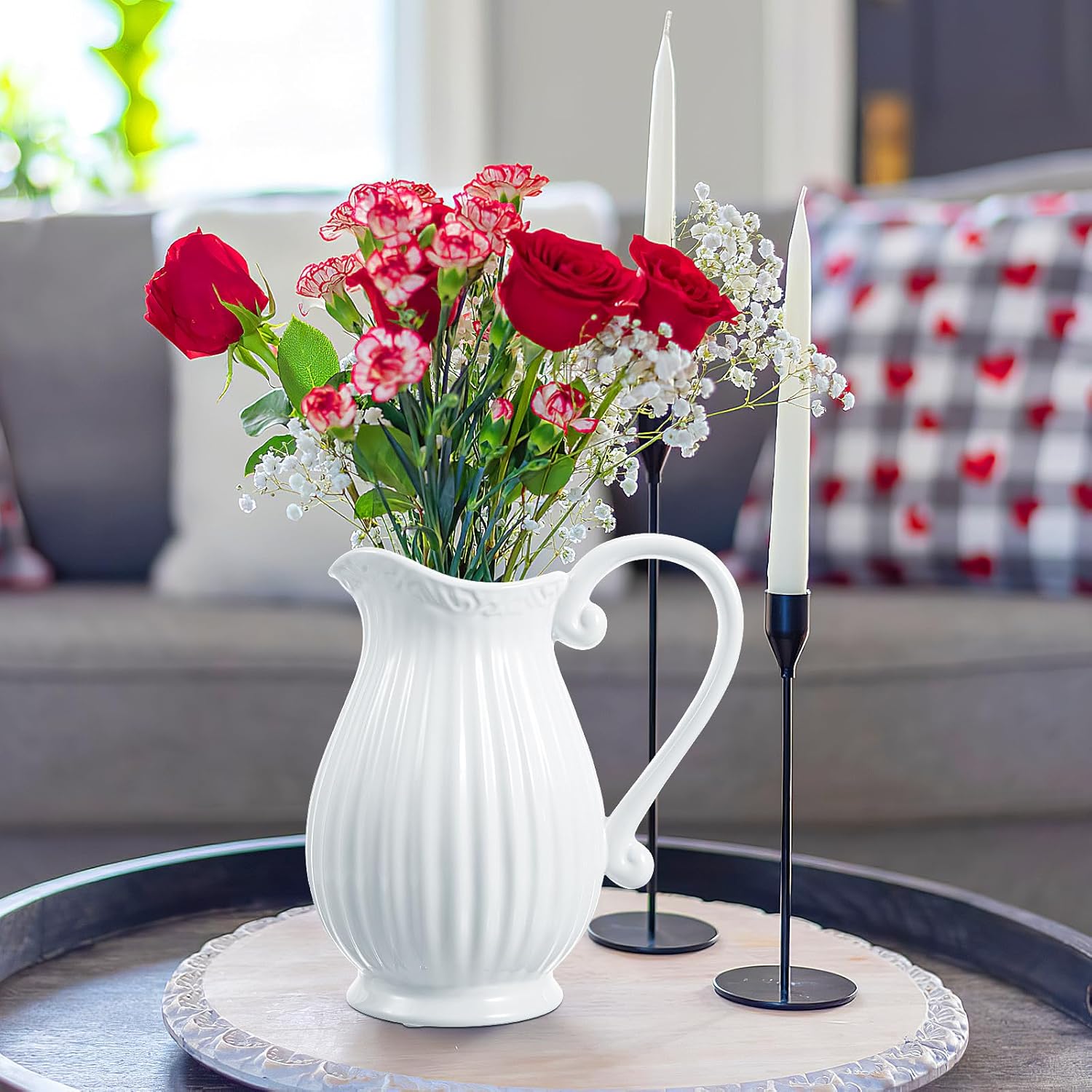 Alipis White Ceramic Pitcher Vase with Handle