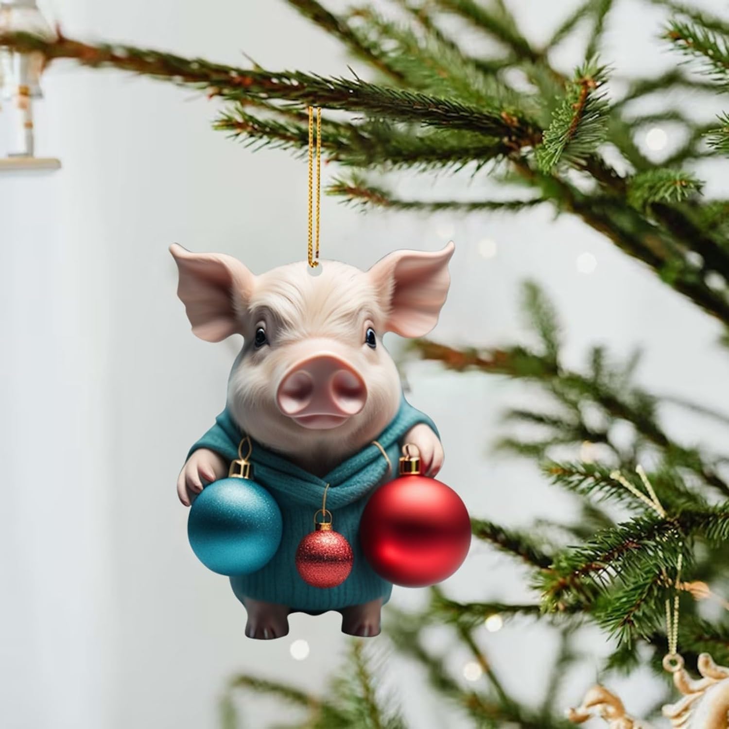 Cute Cartoon Christmas Pig Hanging Ornament