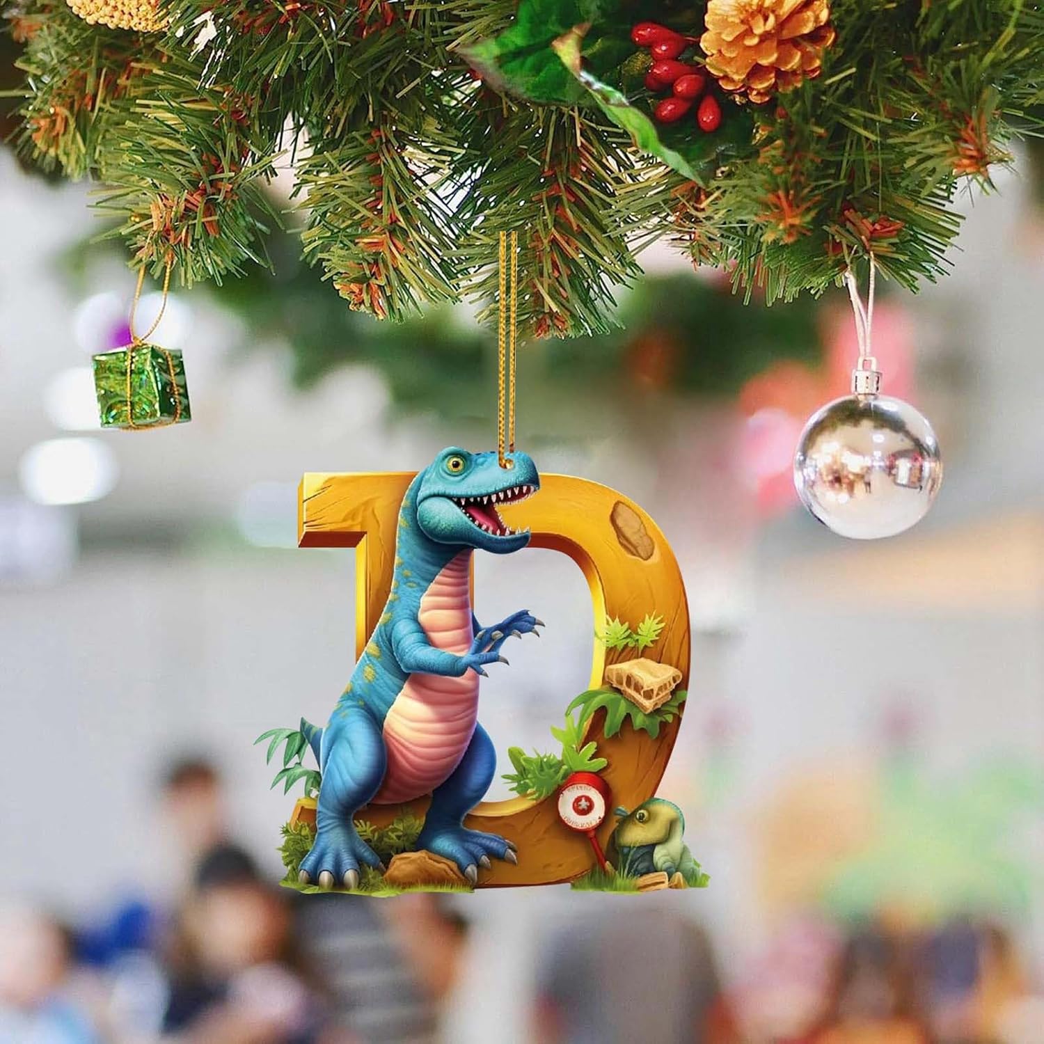 Christmas Dinosaur Alphabet Letters Hanging Ornament A-Z Decor