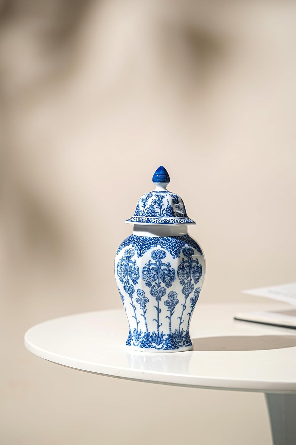 Blue and White Ginger Jar 15 Inch Ceramic Vase