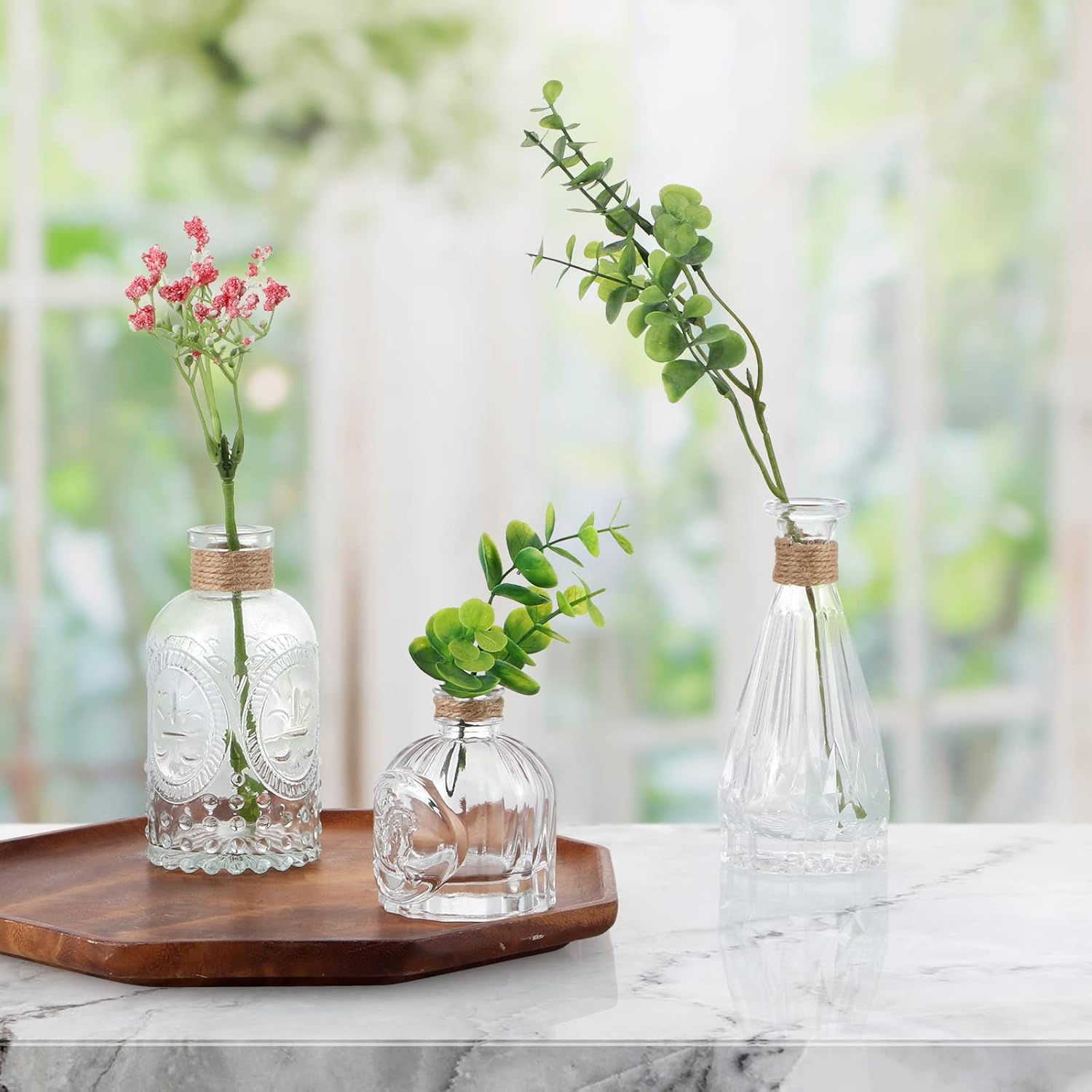 MDLUU Clear Glass Bud Vases with Rope Netting Set of 10