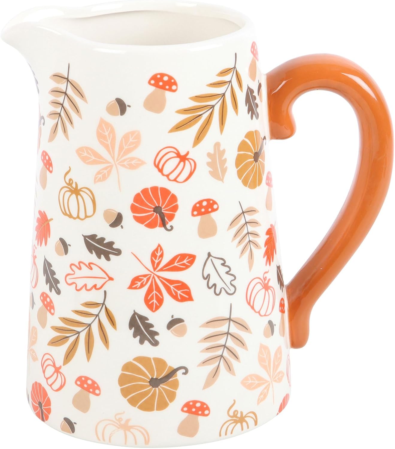 Rustic Autumn Ceramic Flower Jug with Pumpkin and Leaf Design