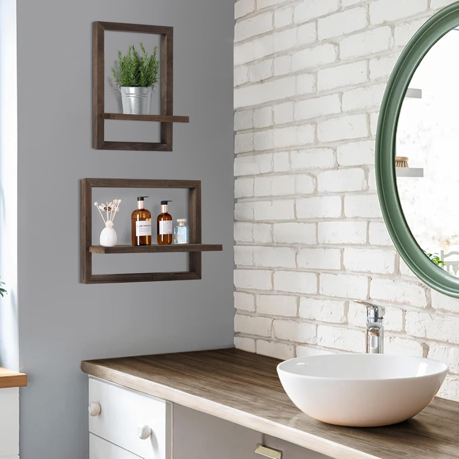 Rustic Square Floating Shelves Set of 4 Wood for Wall