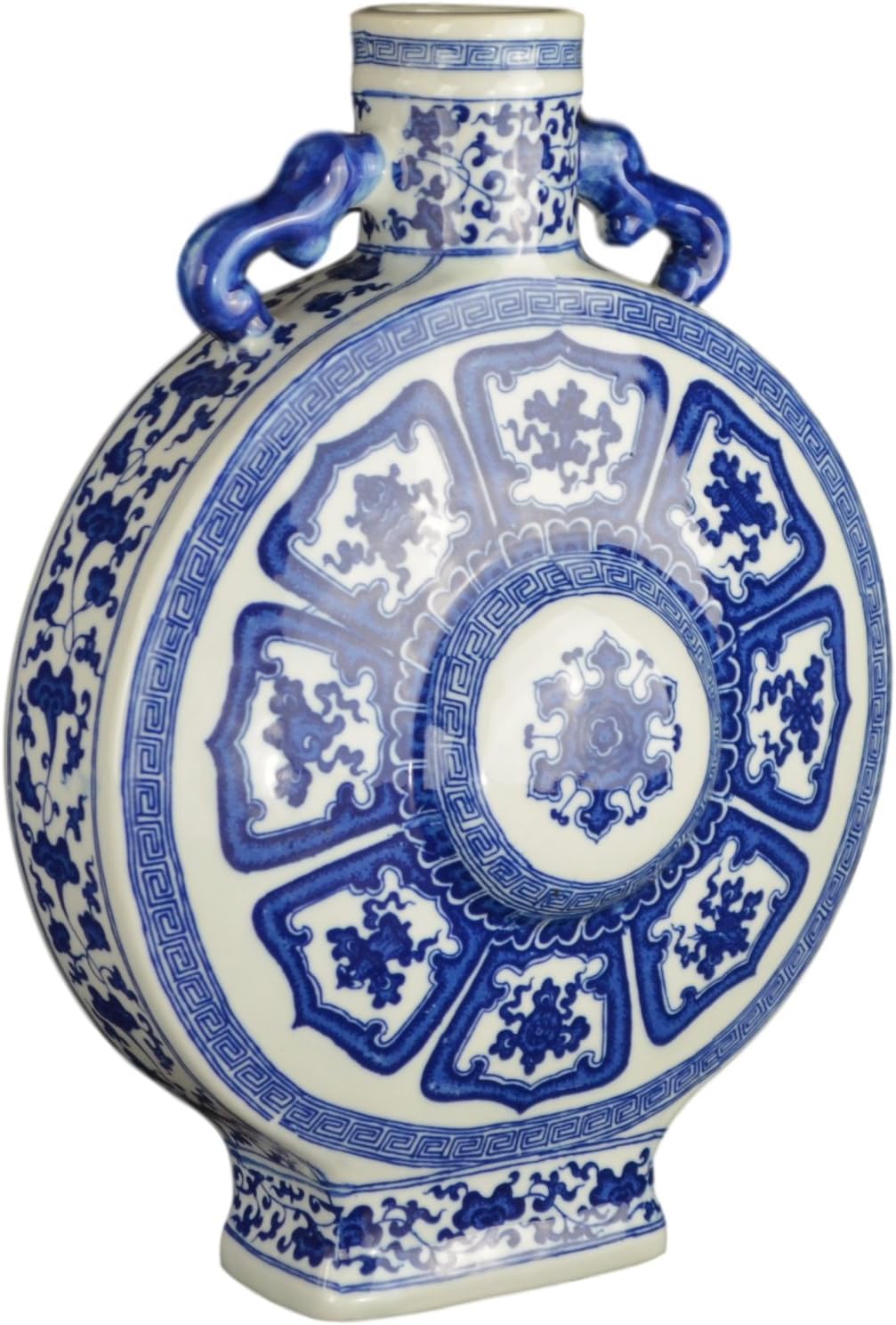 Blue and White Porcelain Eight Treasures Flat Jar Vase 19 Inch