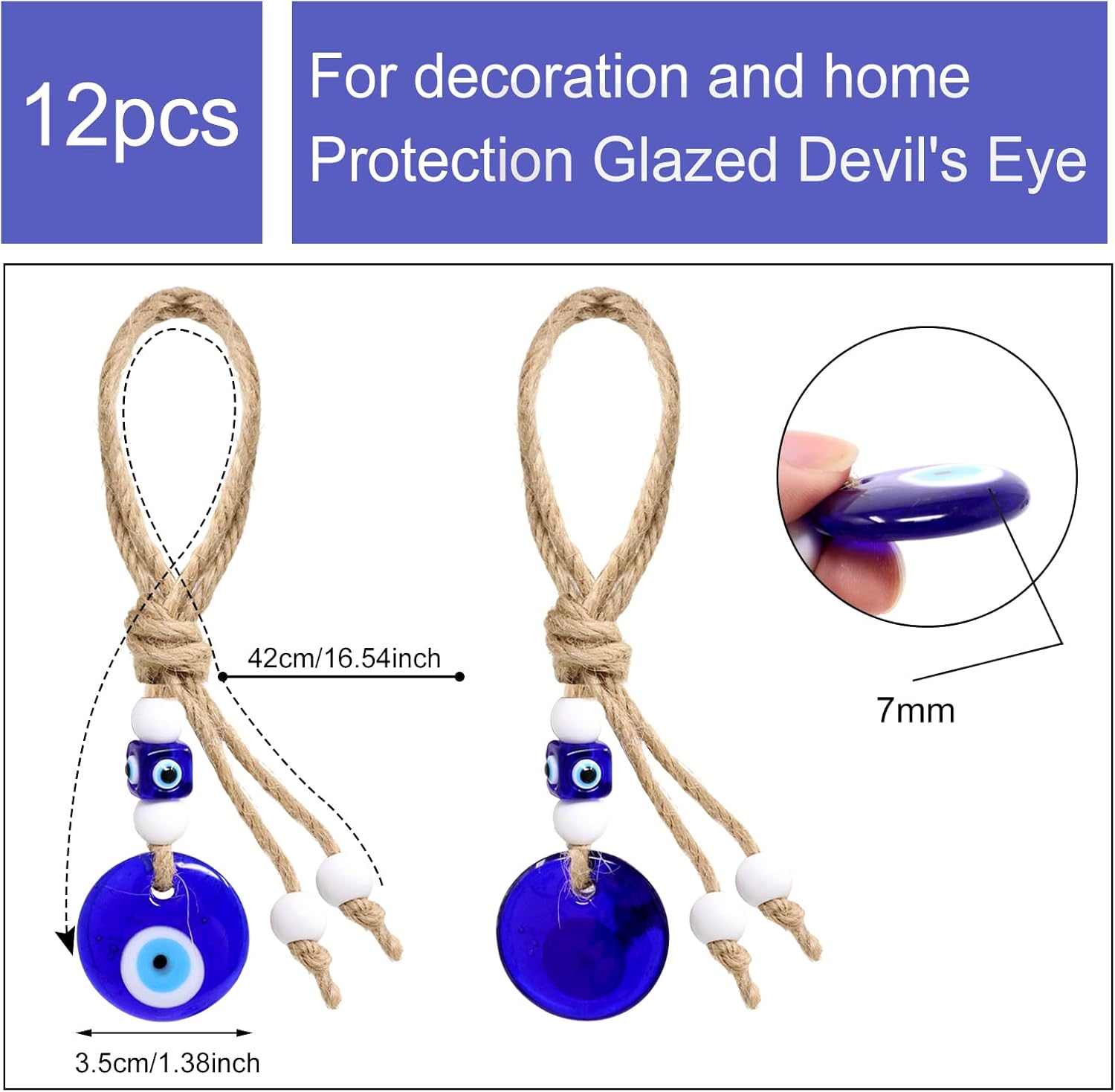 Honbay 3PCS Turkish Blue Evil Eye Glass Pendant Hanging Ornament