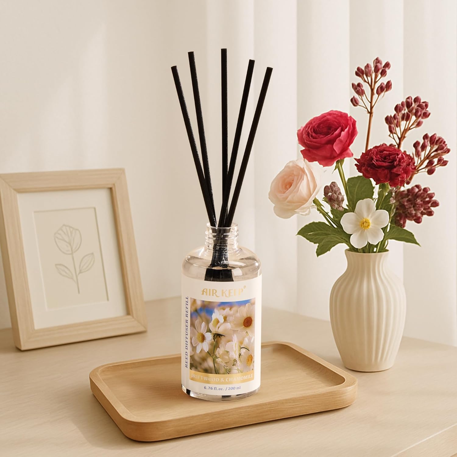 Airkeep Reed Diffuser Oil Refill with 8 Sticks 200ml Chamomile Wood Scent