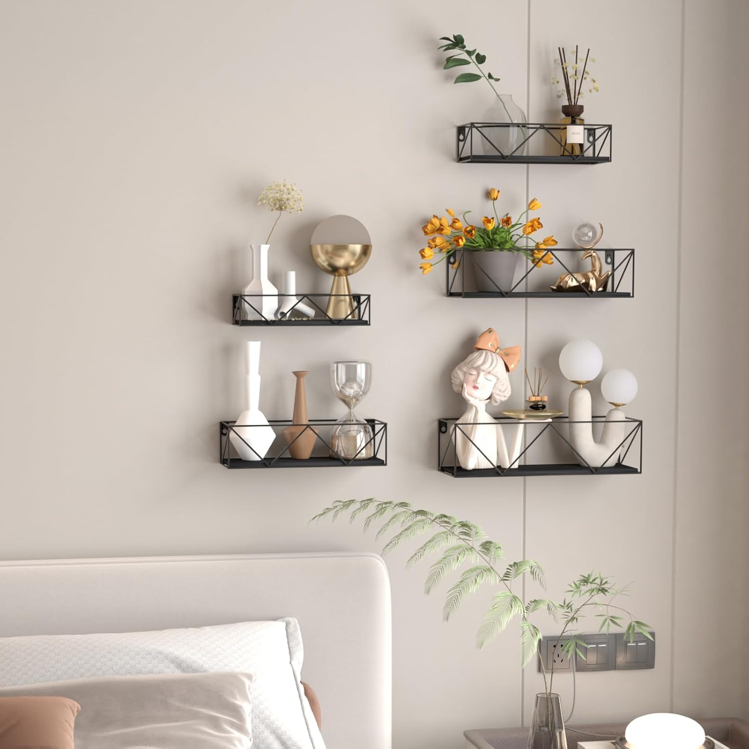 CRUGLA Black Floating Shelves Wall Mounted Set of 5