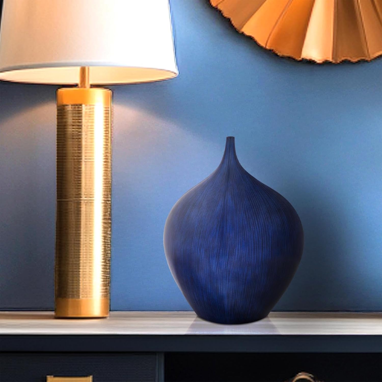 Howard Elliott Cobalt Blue Wooden Vase with Black Lacquered Accents