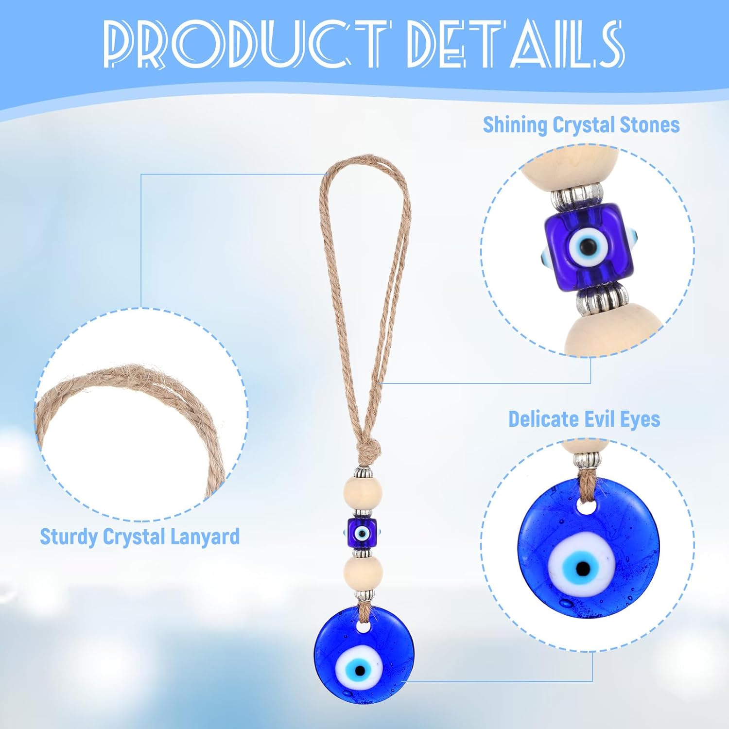 Evil Eye Car Hanging Ornament with Blue Beads