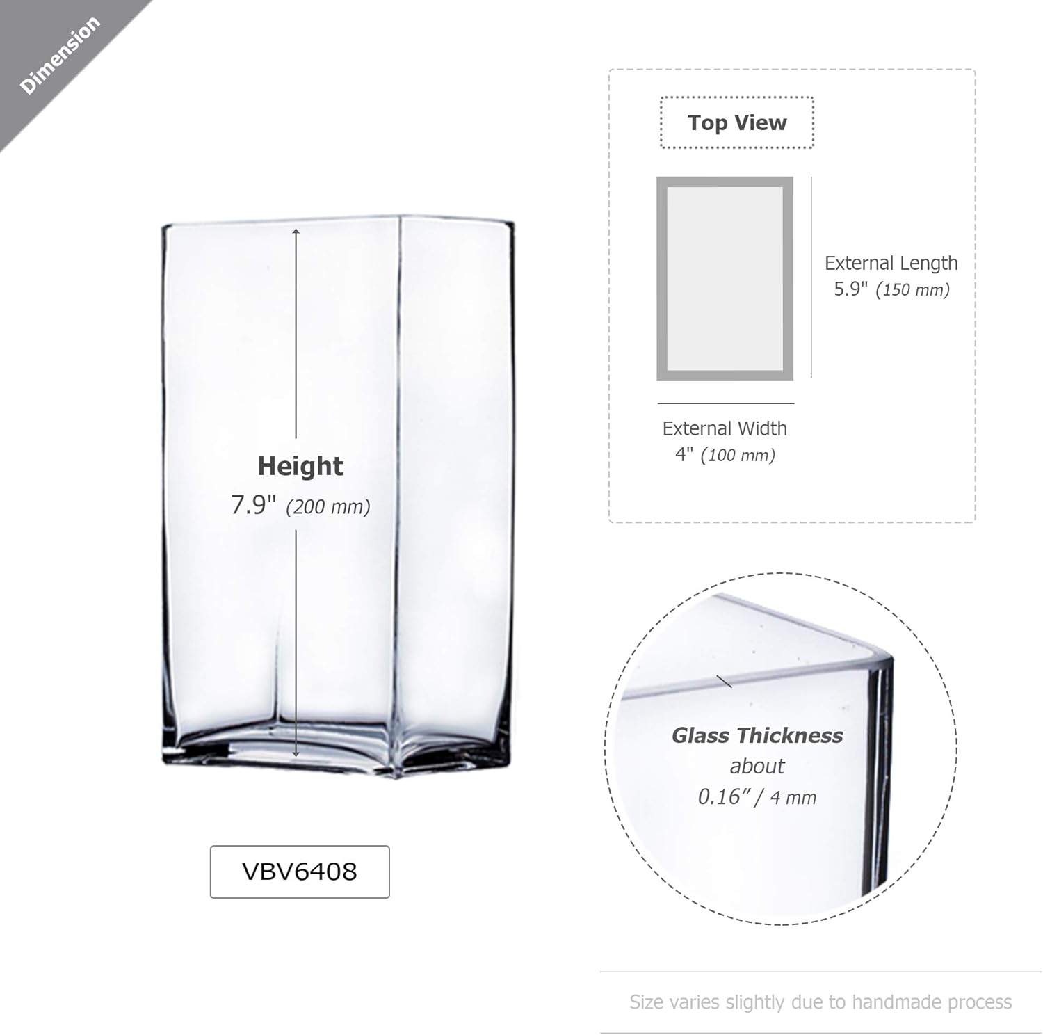 WGV Rectangle Block Vase 6x4x8 Inches Clear Glass