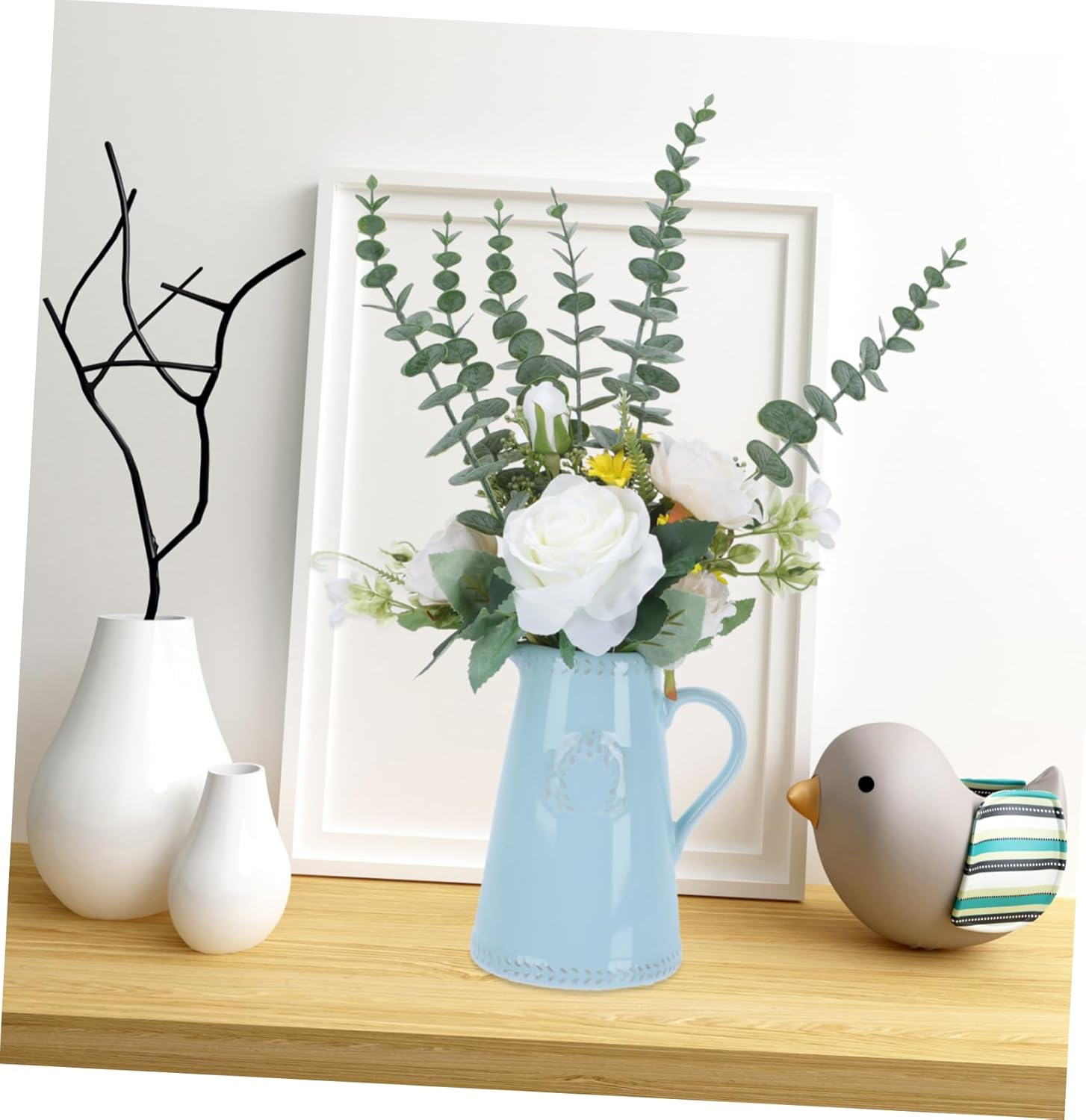 1 Pc Chic Blue Ceramic Flower Vase Elegant Home Decor