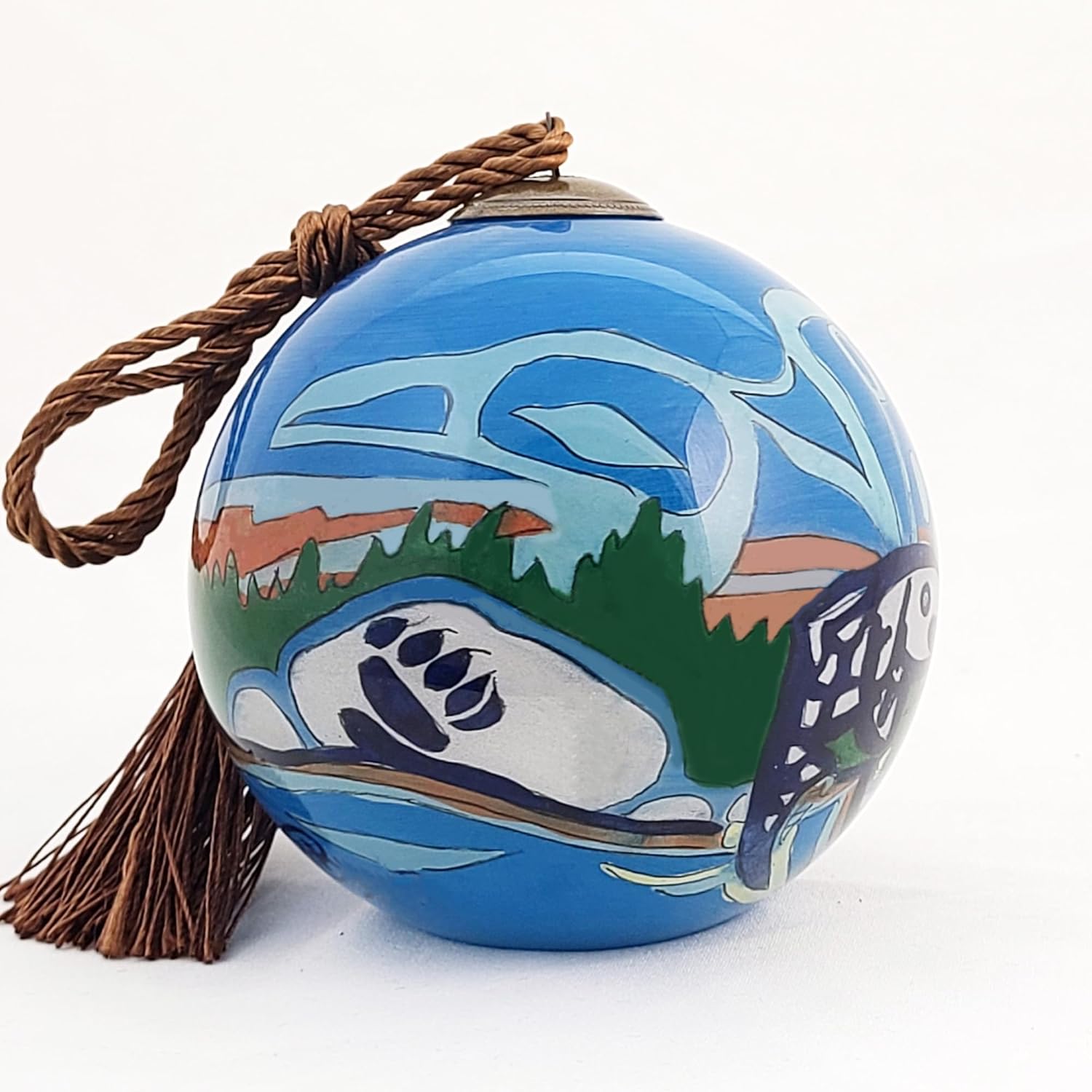 Inside Painted Glass Ornament - Wolf Fish 90mm