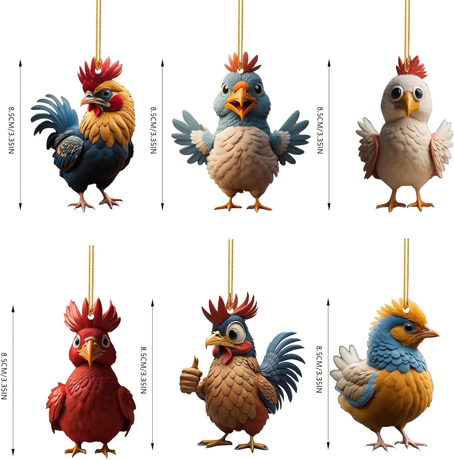 6pcs Cute Cartoon Rooster Christmas Decorations