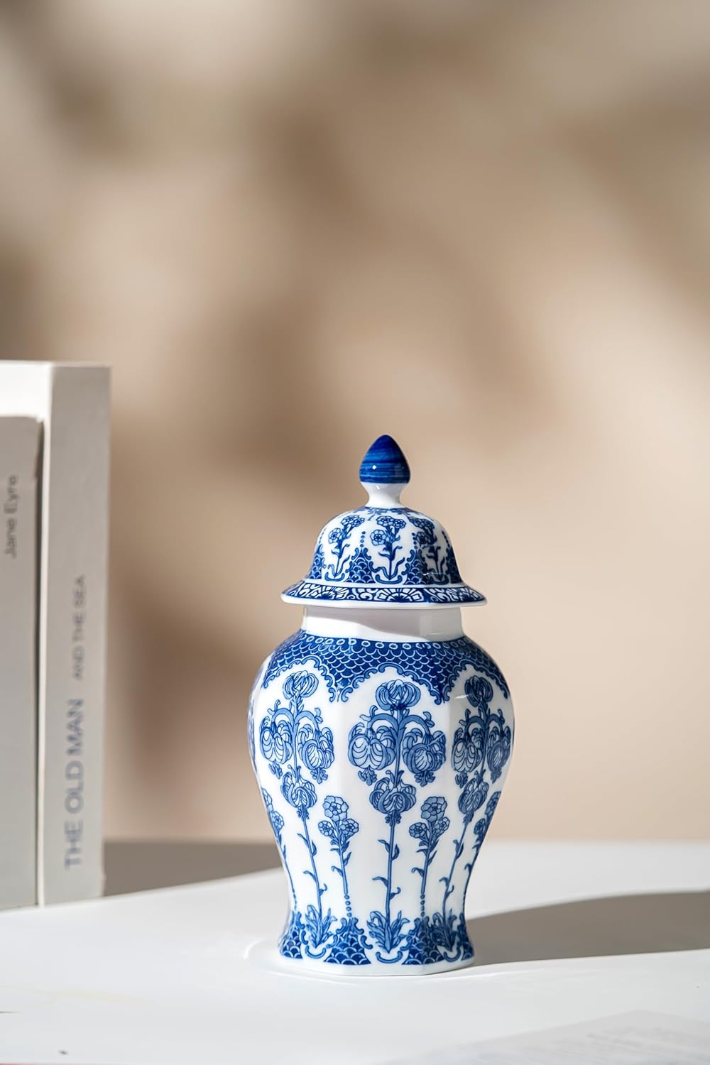 Blue and White Ginger Jar 15 Inch Ceramic Vase