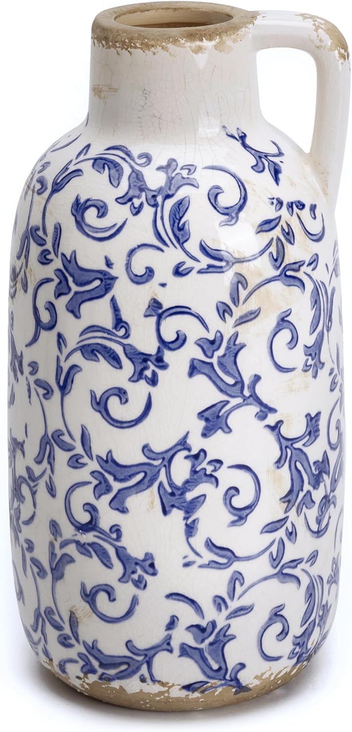Blue and White Ceramic Vase with Crackle Glaze